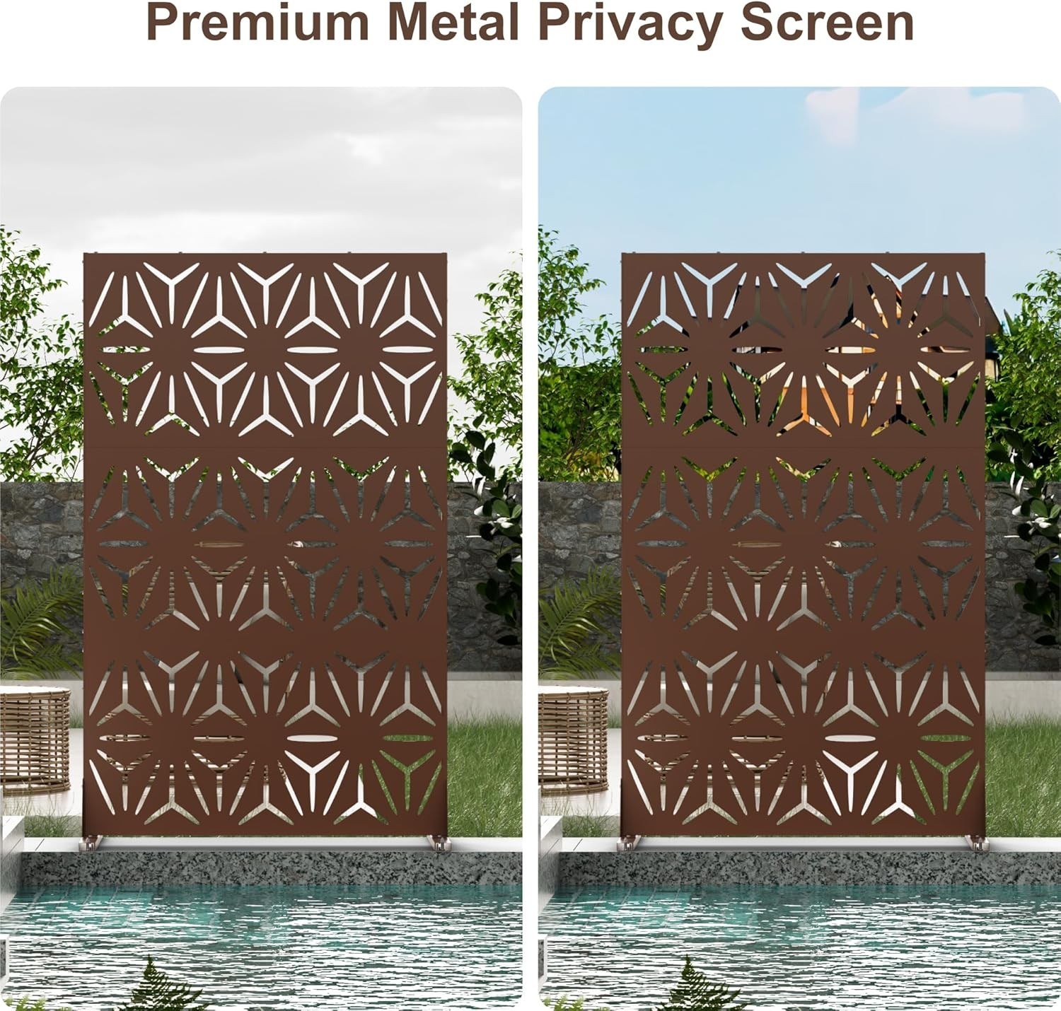 Metal Privacy Screen 72in *44in Outdoor Garden Metal Panel Decor For Courtyard