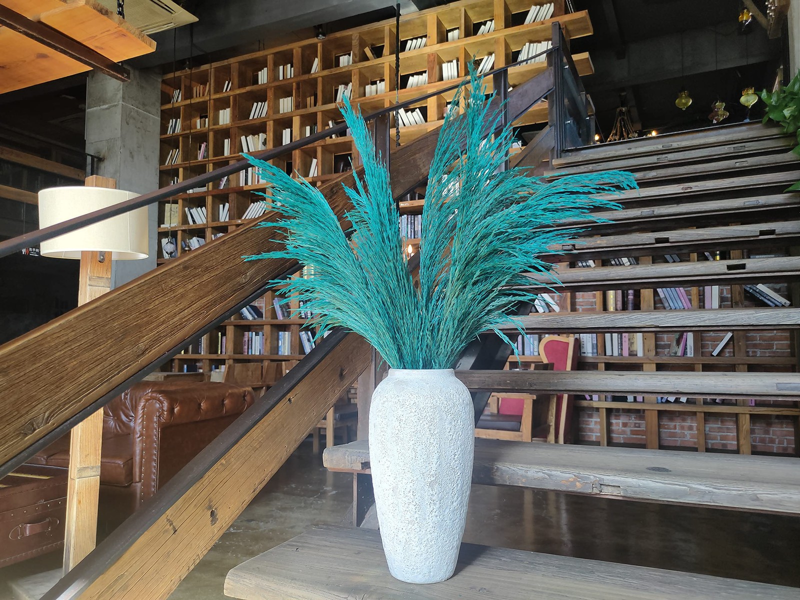 8 PCS Blue Teal Pampas Grass Decor 31.5 Inch Tall Natural Dried Floral