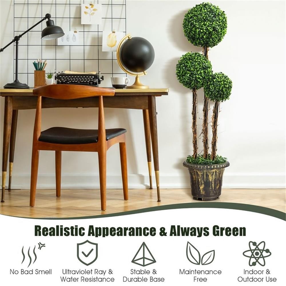 Pemberly Row Artificial Topiary Triple Ball Tree Plant w/ UV Resistant in Green