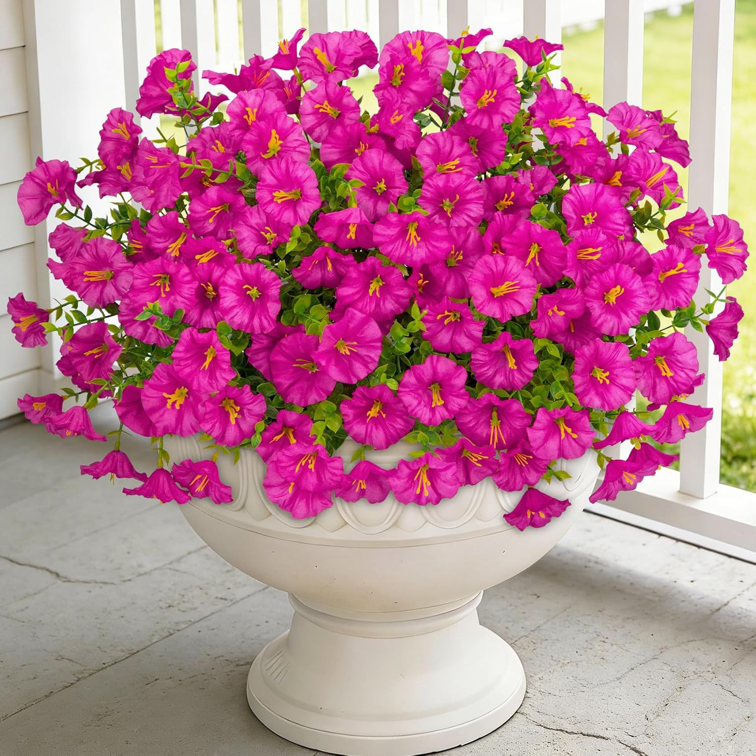 24 Bundles Artificial Flowers for Outdoors, Fake Silk Morning Glory Faux Eucalyp