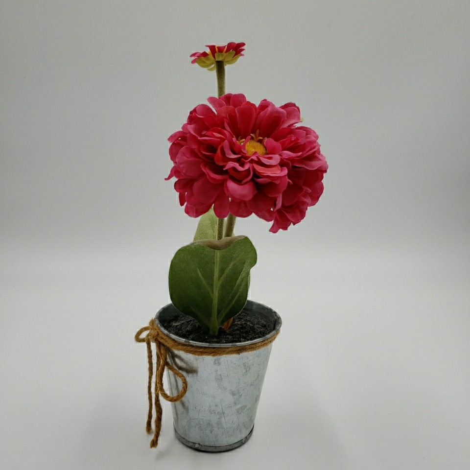 Artificial Flower Arrangement Rustic Metal Pot Farmhouse Cottage Floral Decor