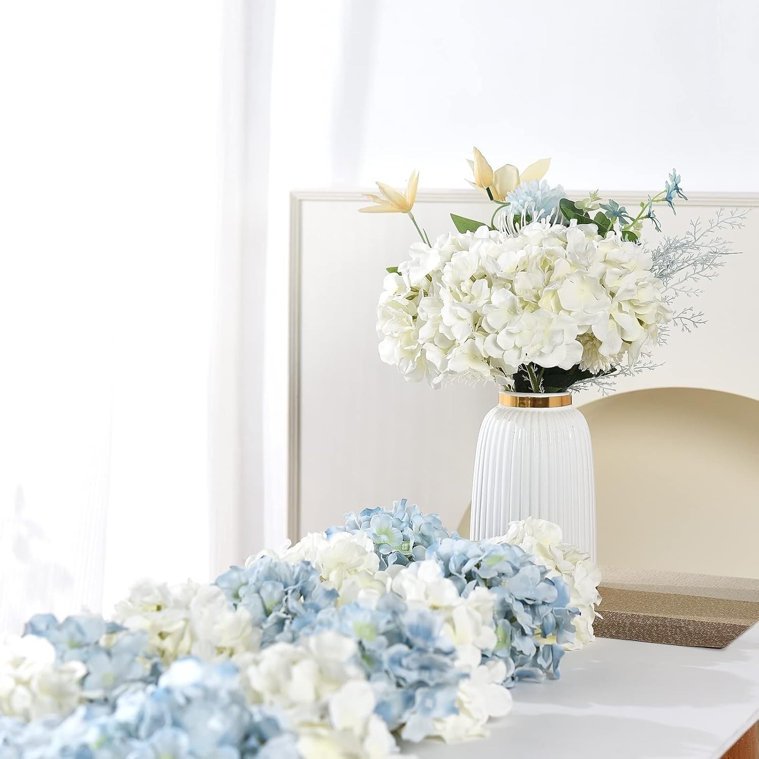 10PCS Stunning Off White Silk Hydrangea Flower Heads – Ideal for Celebrations
