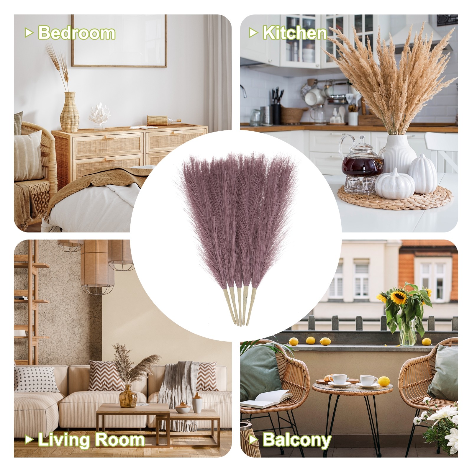 5pcs Dried Faux Pampas Grass 17″ Artificial Pampas Grass Decor Light Purple