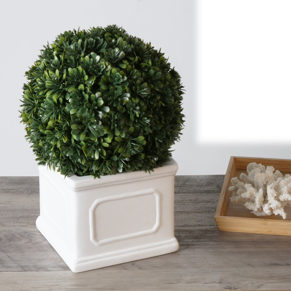 ARTIFICIAL BOXWOOD PLANT 9-Iinch in White Planter Box