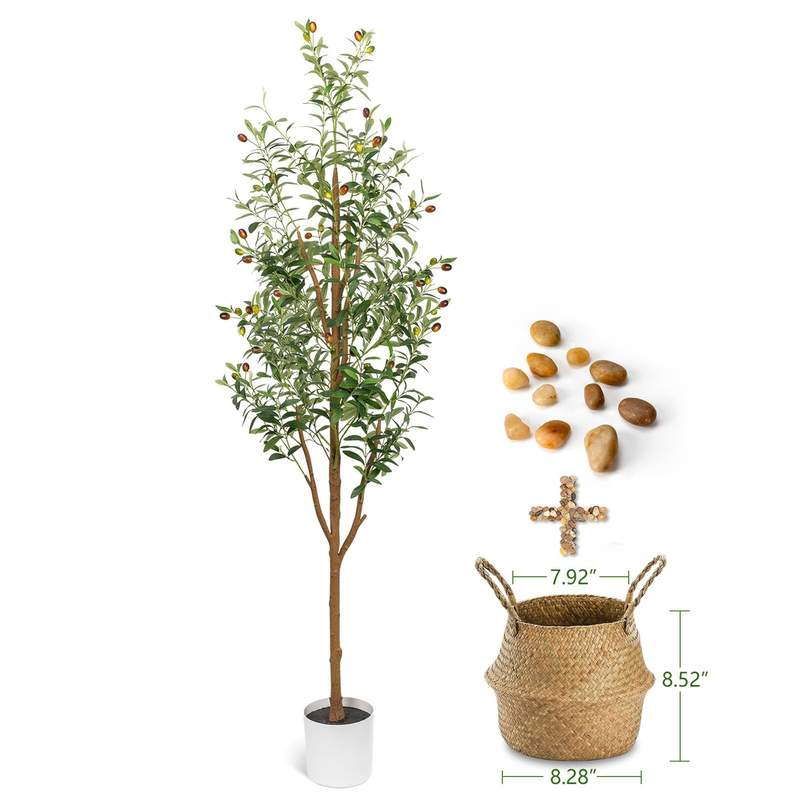 6FT Artificial Olive Tree – Indoor Tall Faux Olive Trees with Planter&Basket,…