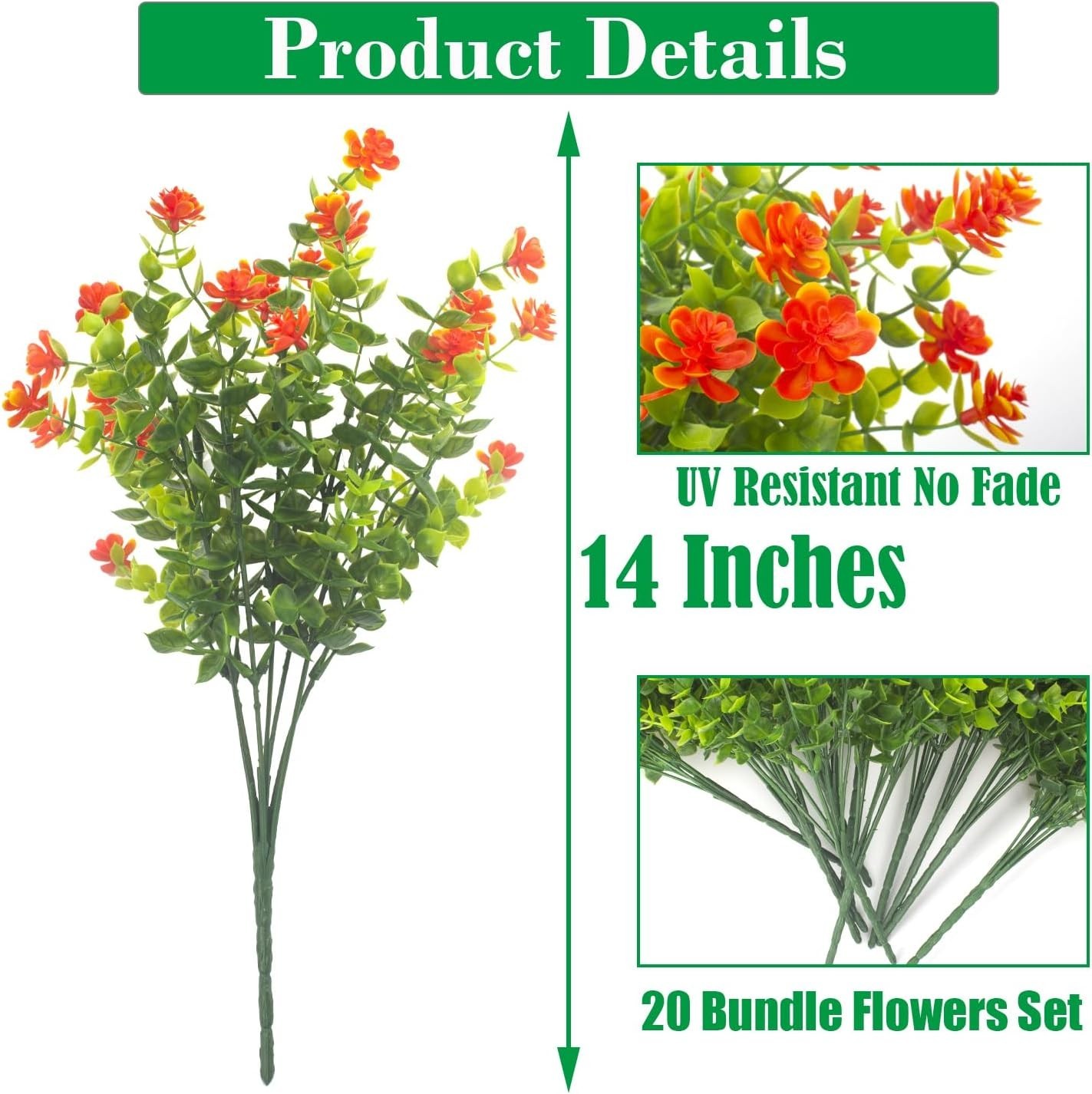 UV Resistant Orange Fake Flowers 20 Bundle