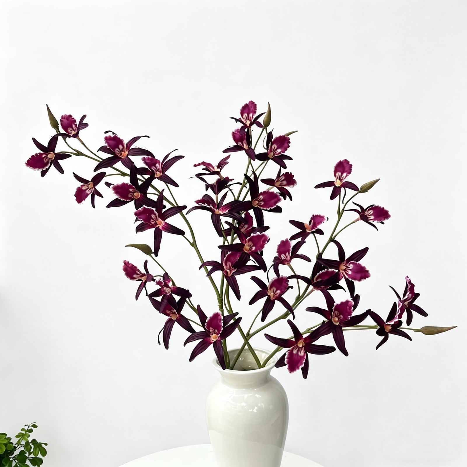 2 PCS 35.4 Inch Artificial Dendrobium Orchid Faux Silk Fabric Flower Decor