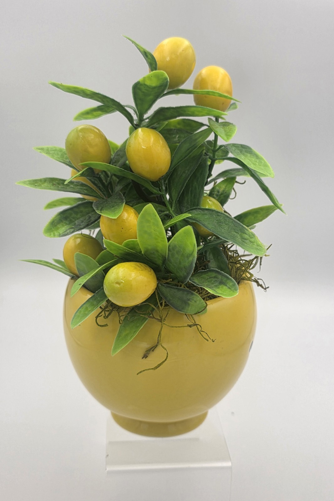 SMILEY FACE BRIGHT YELLOW CERAMIC CUP WITH LEMON TREE FLORAL ARRANGEMENT