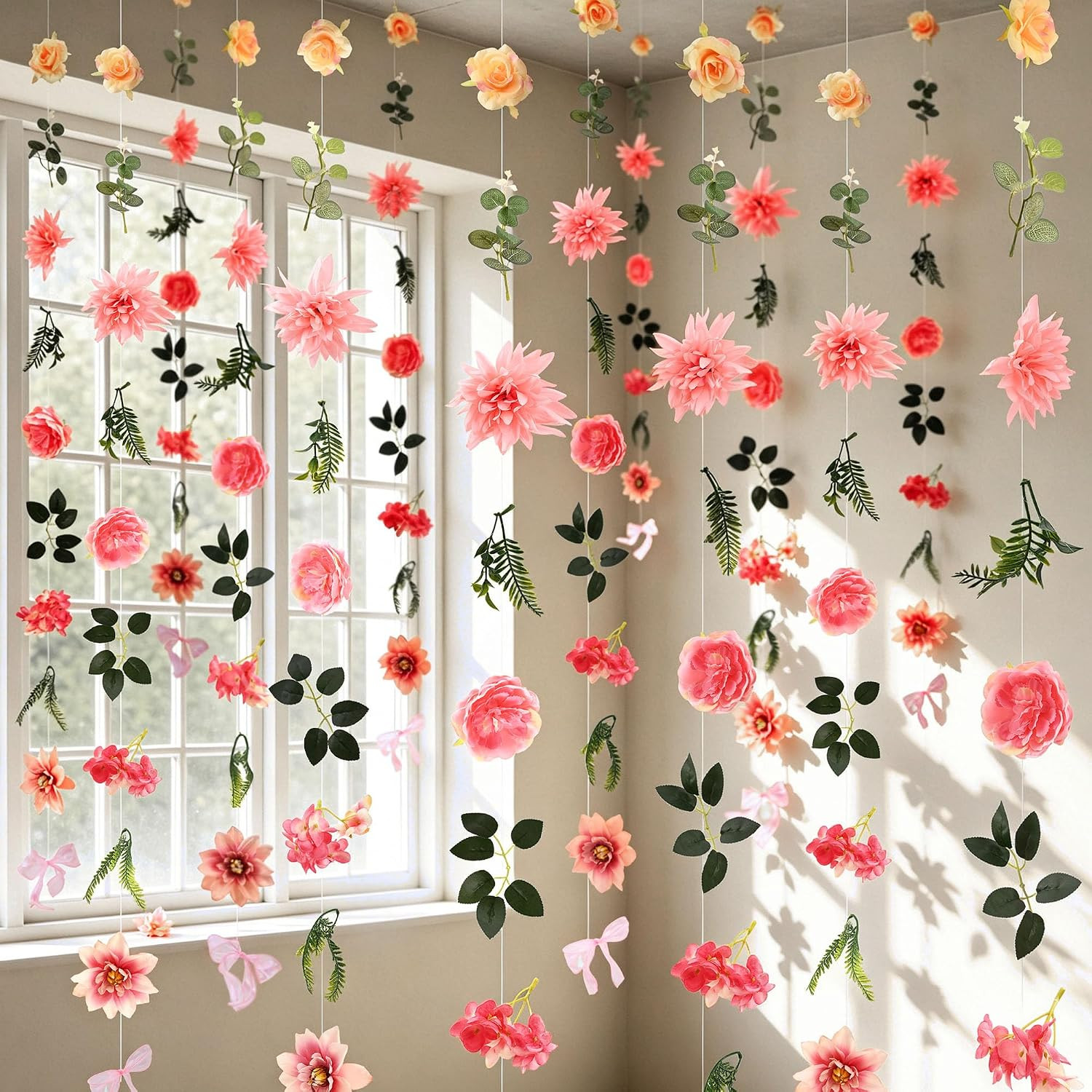 12Pcs 72Ft Wildflower Garland with Bow Hanging Flower Wall Backdrop | Silk Artif