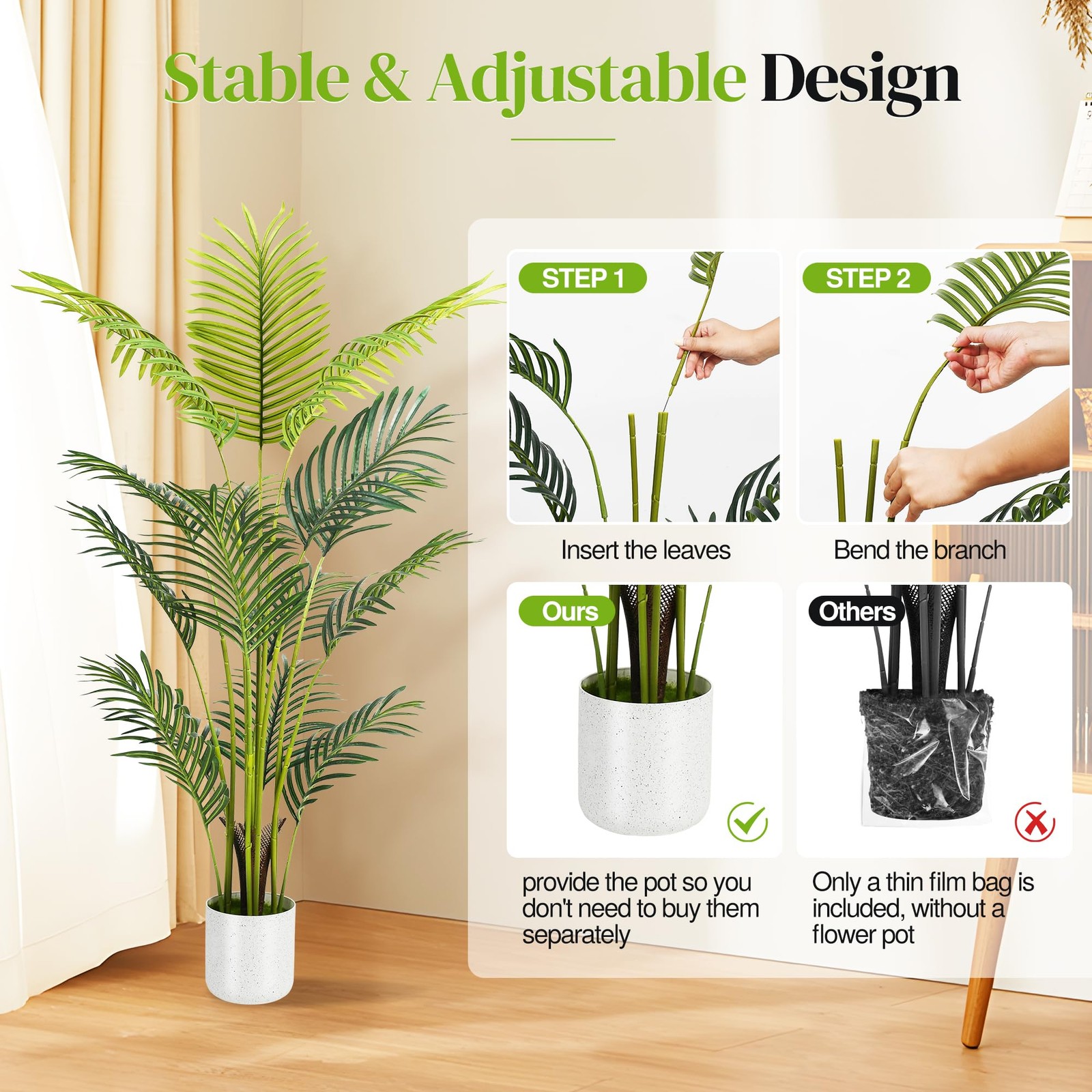 Artificial Palm Tree 4FT, Fake Tree with White Tall Planter 2 Pack, Faux Trop…