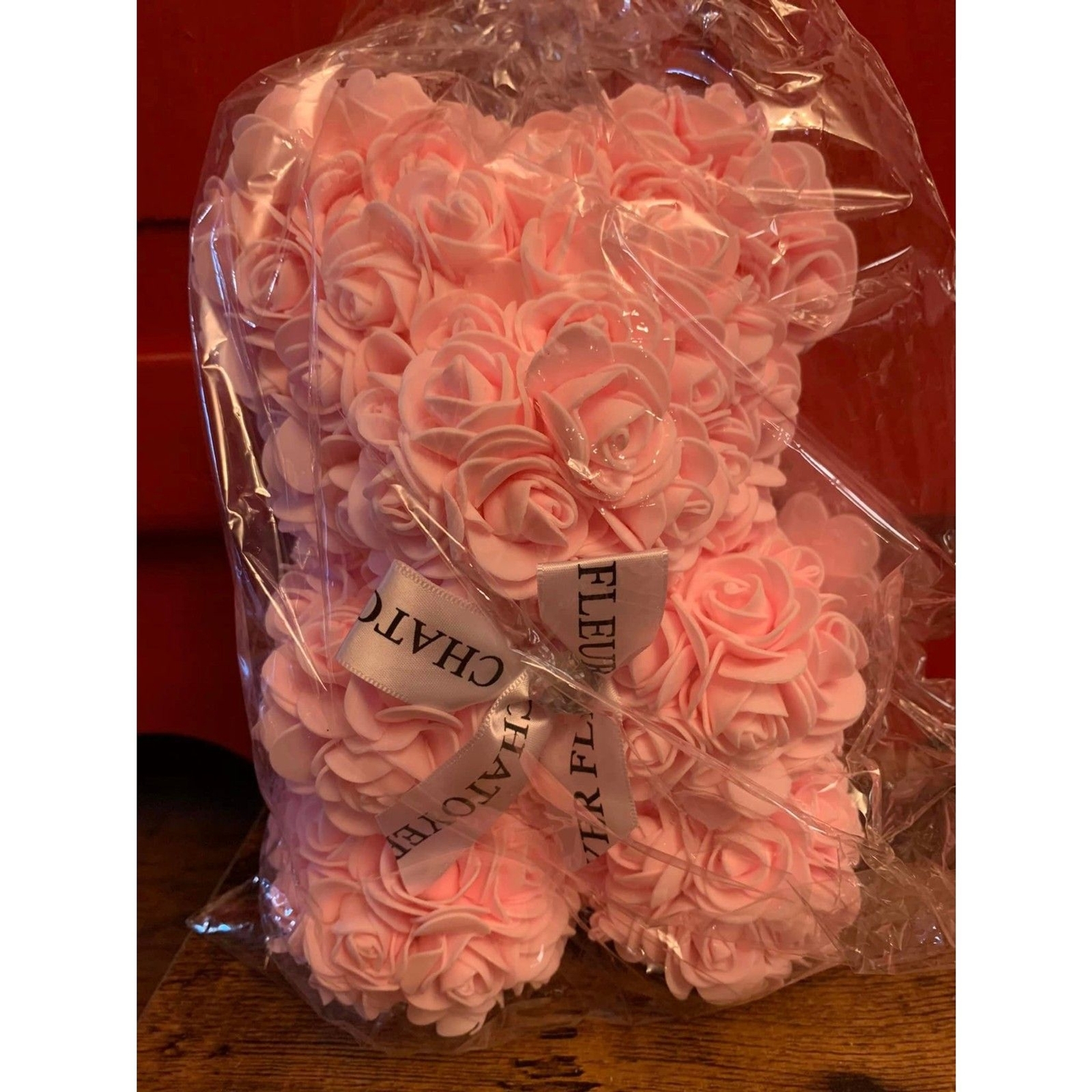 NEW Pink Rose Teddy Bear Love Romance Proposal Bow Giftable 9.5” Valentines
