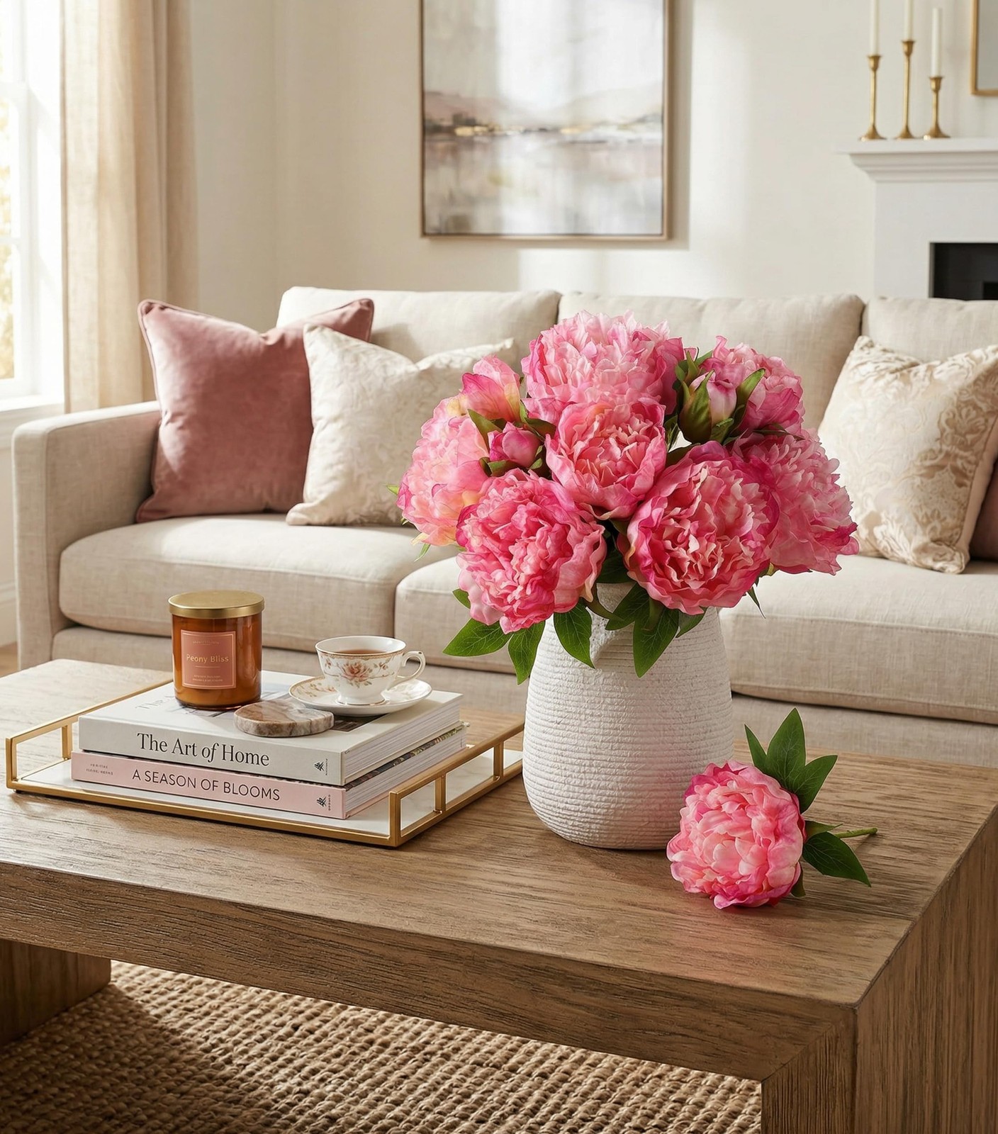 11 Branches Pink Peony Artificial Fake Flowers Wedding Bouquets Party Decor