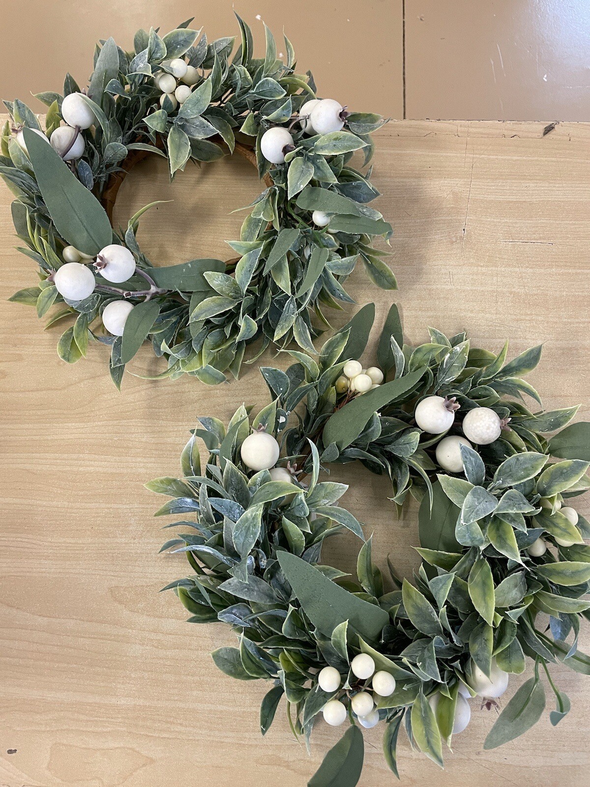 Set of 2 White Berry and Dusted Eucalyptus Leaf Candle Rings by Valerie