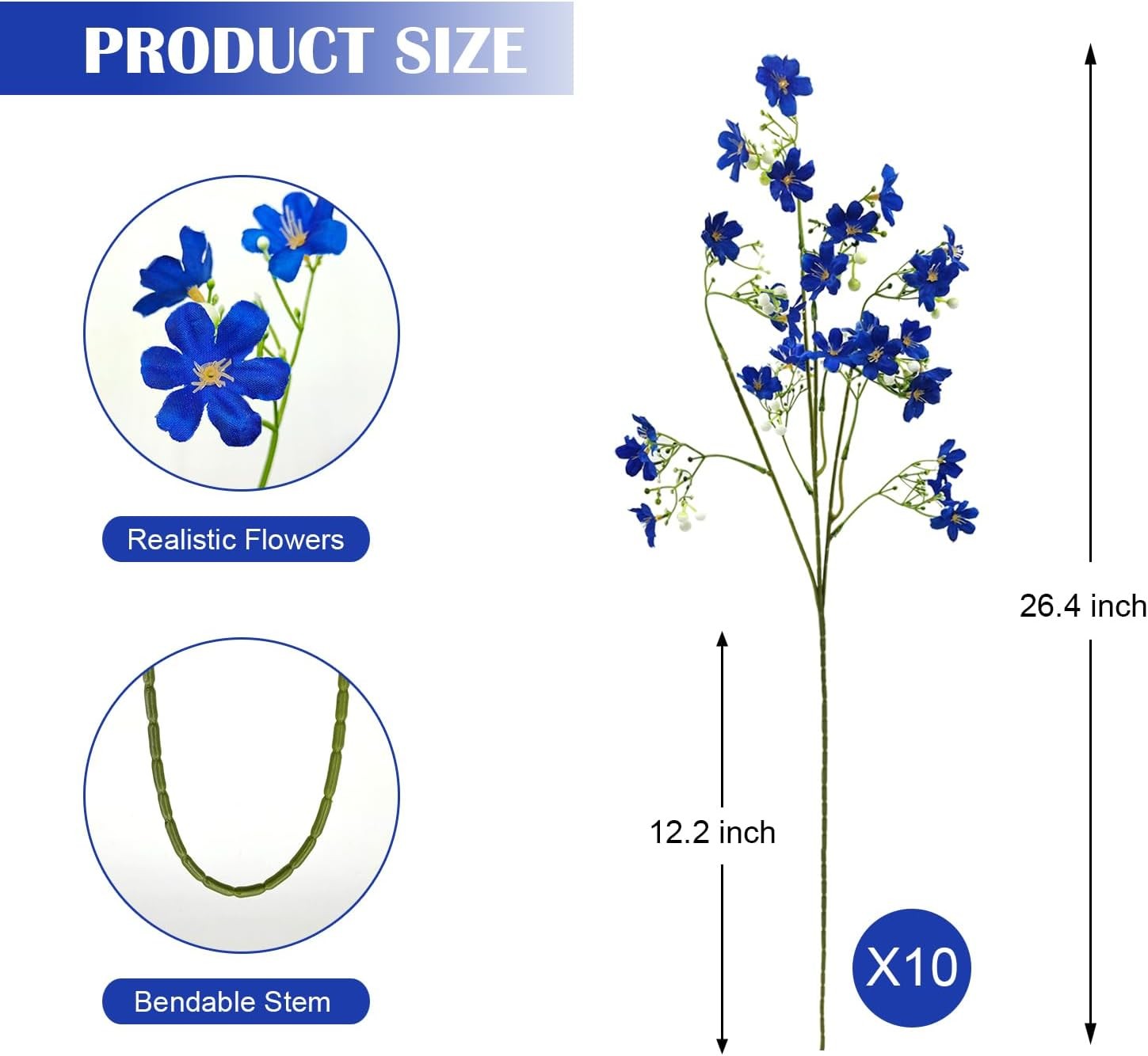 10 PCS Silk Flowers with Long Stems Artificial Flower for Tall Vase Outdoors