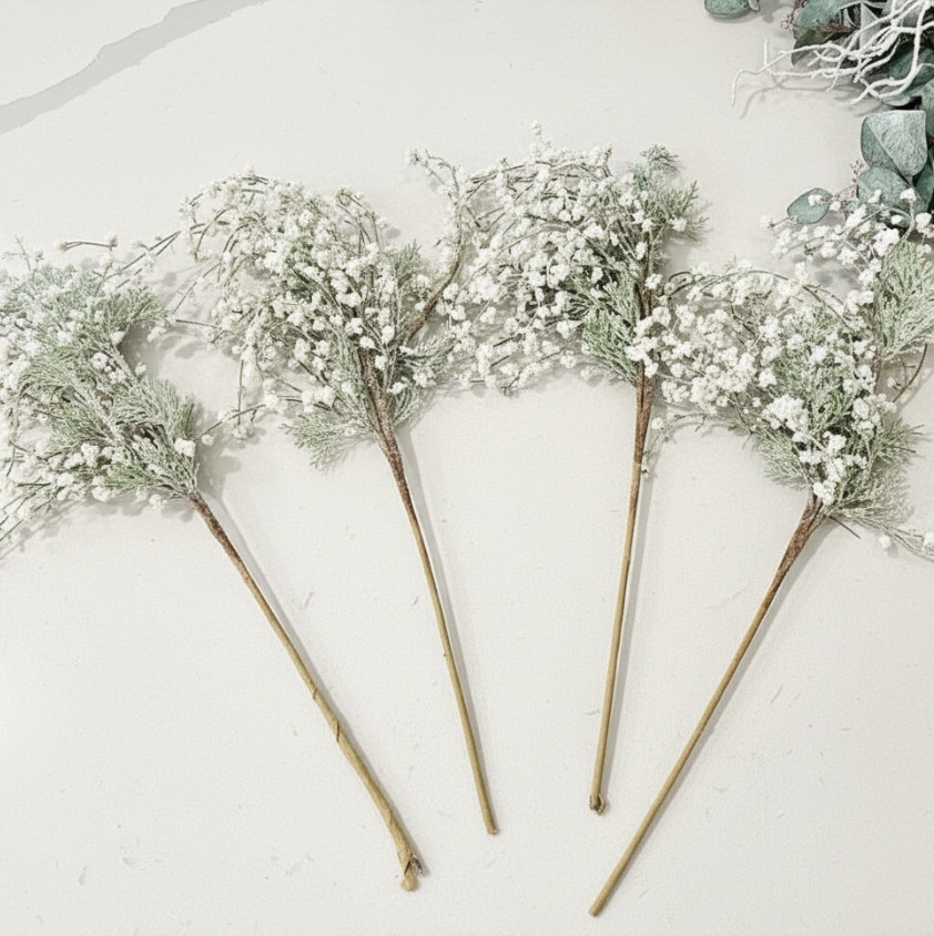 Bundle of 4 Frosted Cedar White Berry Sprays Heavy Glitter Christmas Winter 24″H