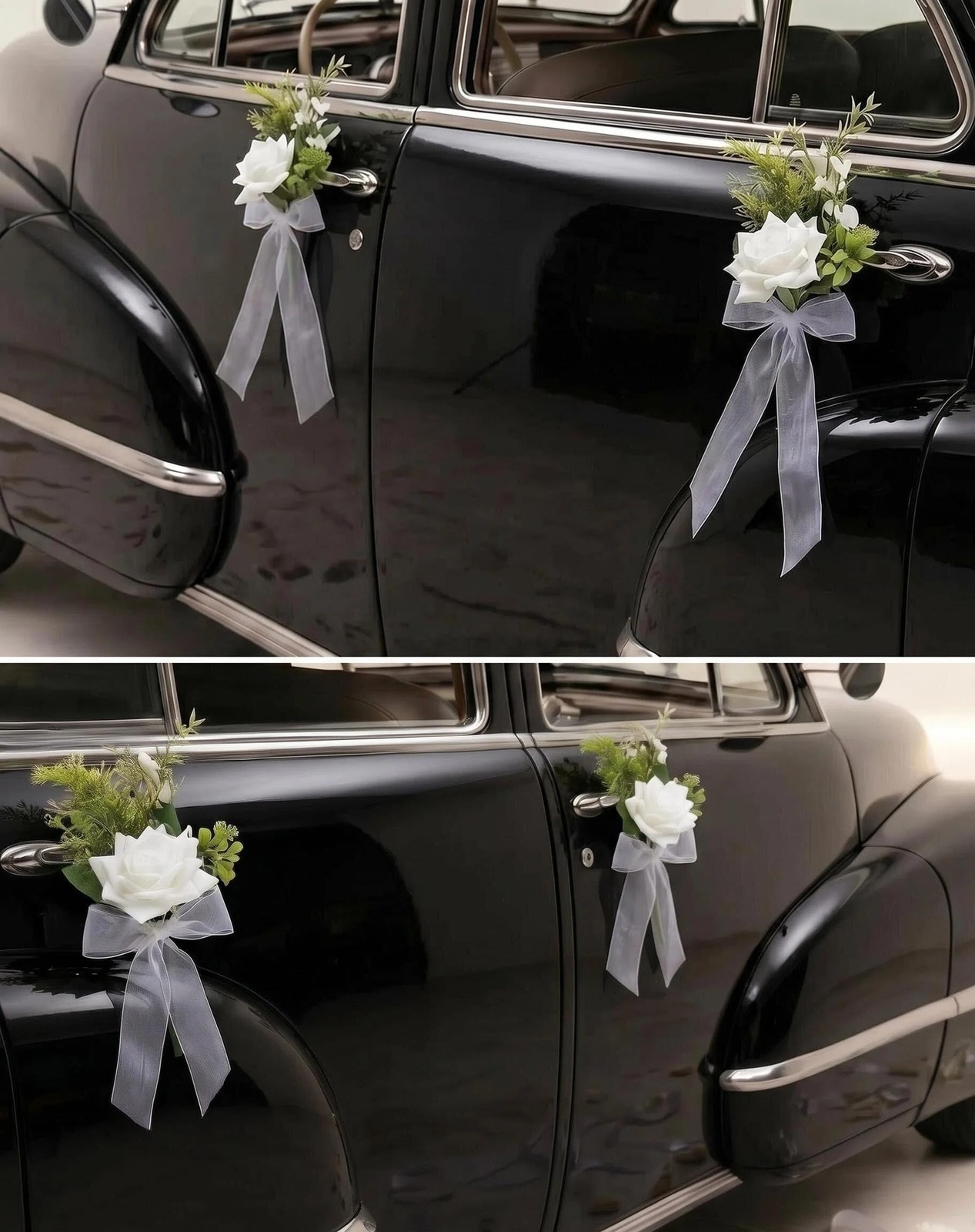 4 PCS Just Married Wedding Car Decorations Door Handle White Artificial Rose