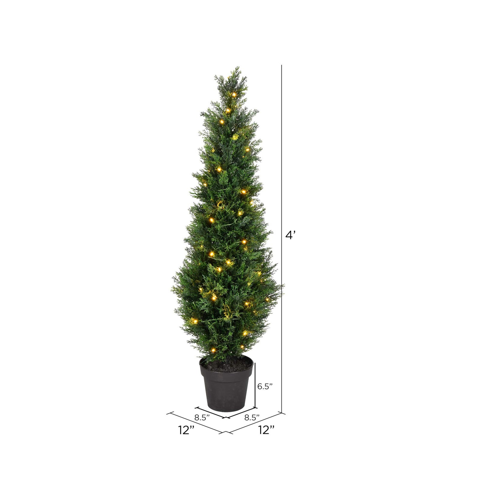 Pemberly Row 4′ Contemporary Plastic Artificial Potted Cedar Tree w/ LED – Green