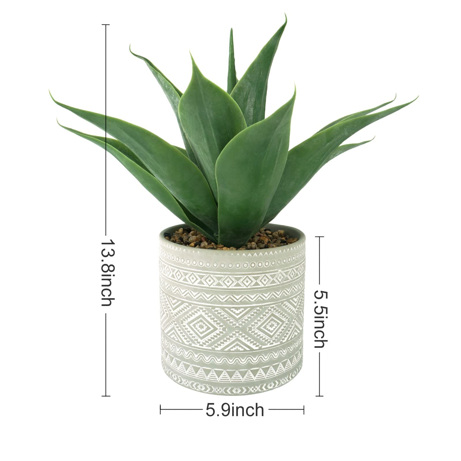 13.8 Inch Large Artificial Aloe Potted Plant In Grey Pot For Home Office