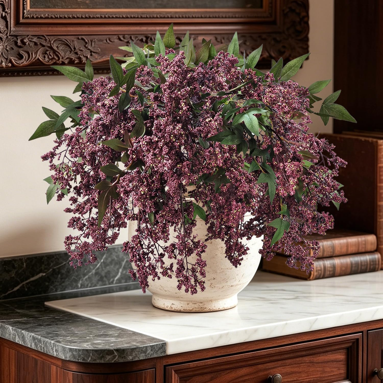 43 Inch Artificial Nandina Berry Stems for Vase, Realistic Fall Floral Stems Fau