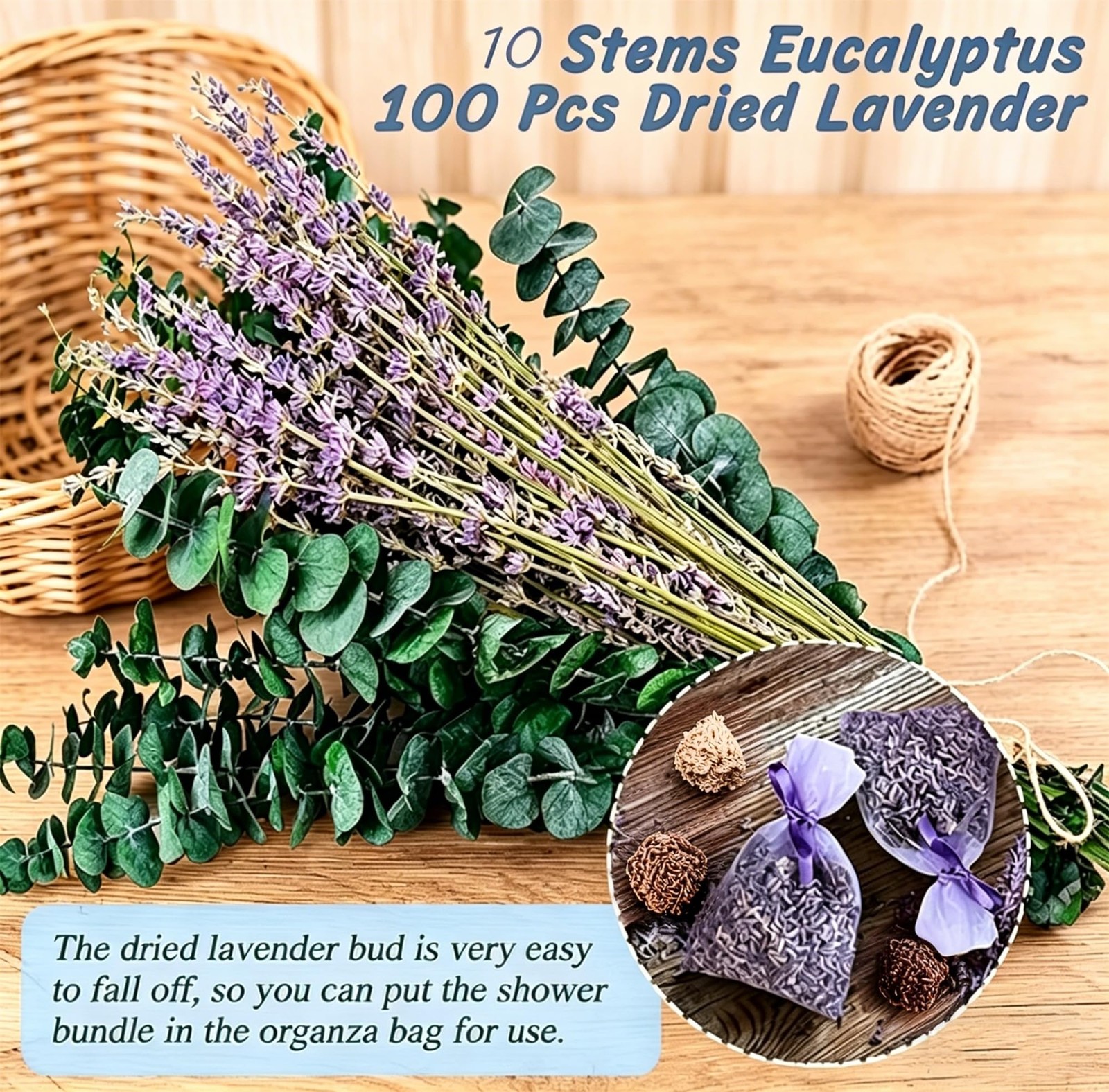 Dried Eucalyptus Stems & Lavender Bundle 17″ 110 Pcs for Shower – Natural Spa