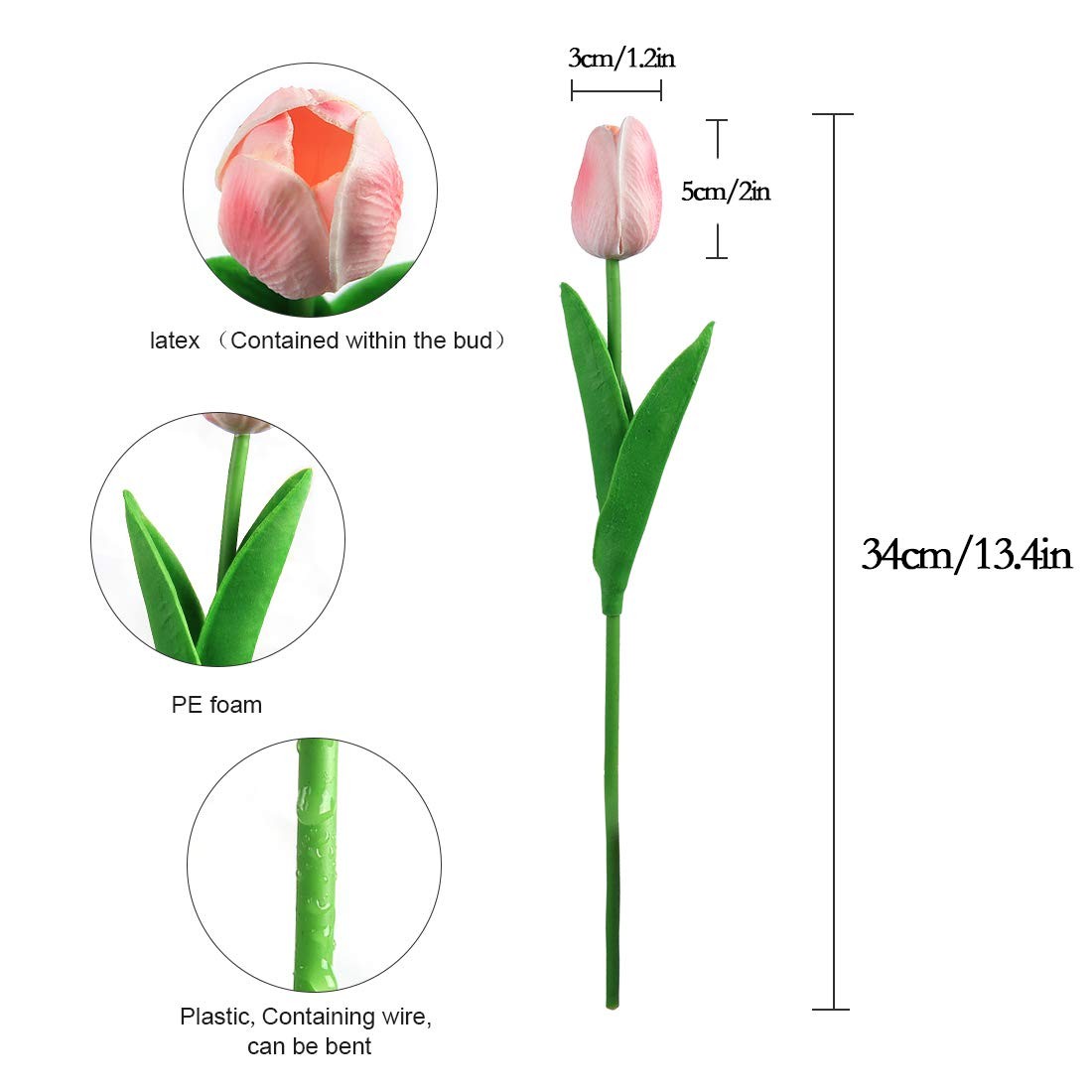 30 PCS Pink Artificial Tulips PU Faux Flowers Real Touch Spring Home Wedding