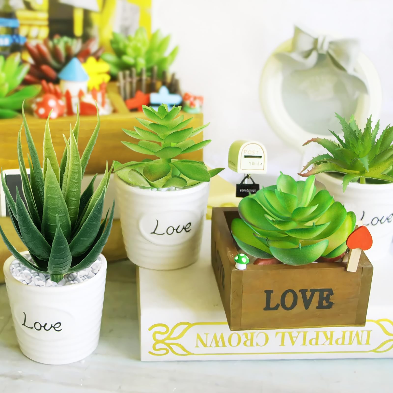 Fake Succulent Plants, 6pcs Mini Green Succulent Plants Faux, Artificial Succ…