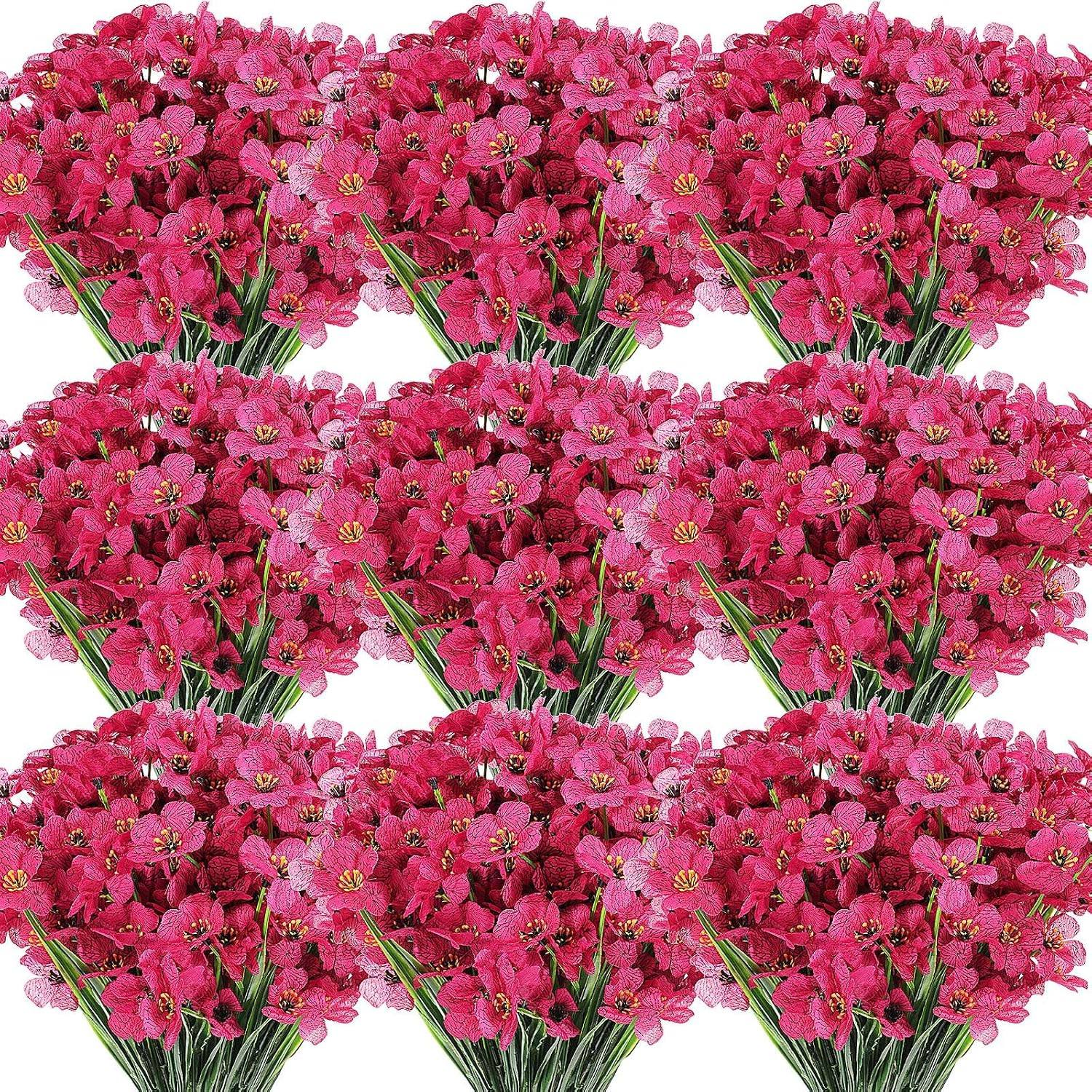 100 Bundles Violet Artificial Flowers, UV Resistant Faux Flowers Outdoor, Faux S