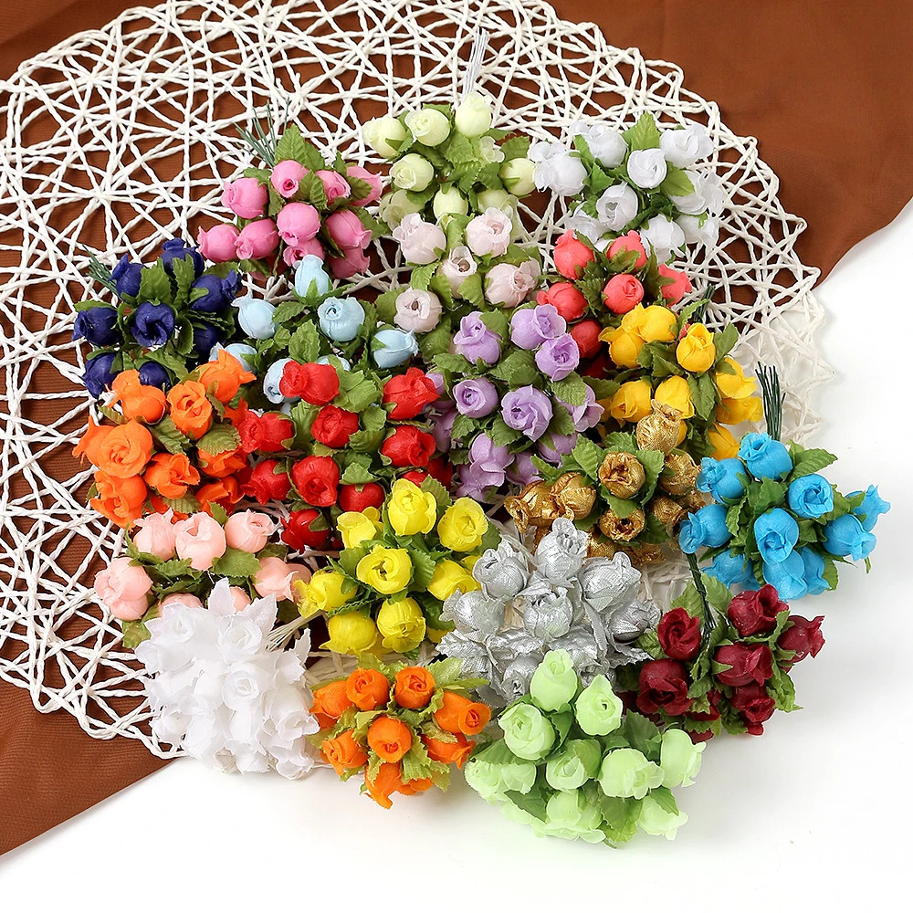12Pcs/Lot Mini Artificial Rose Flowers Bouquet Silk Fake Flowers for Home Decor