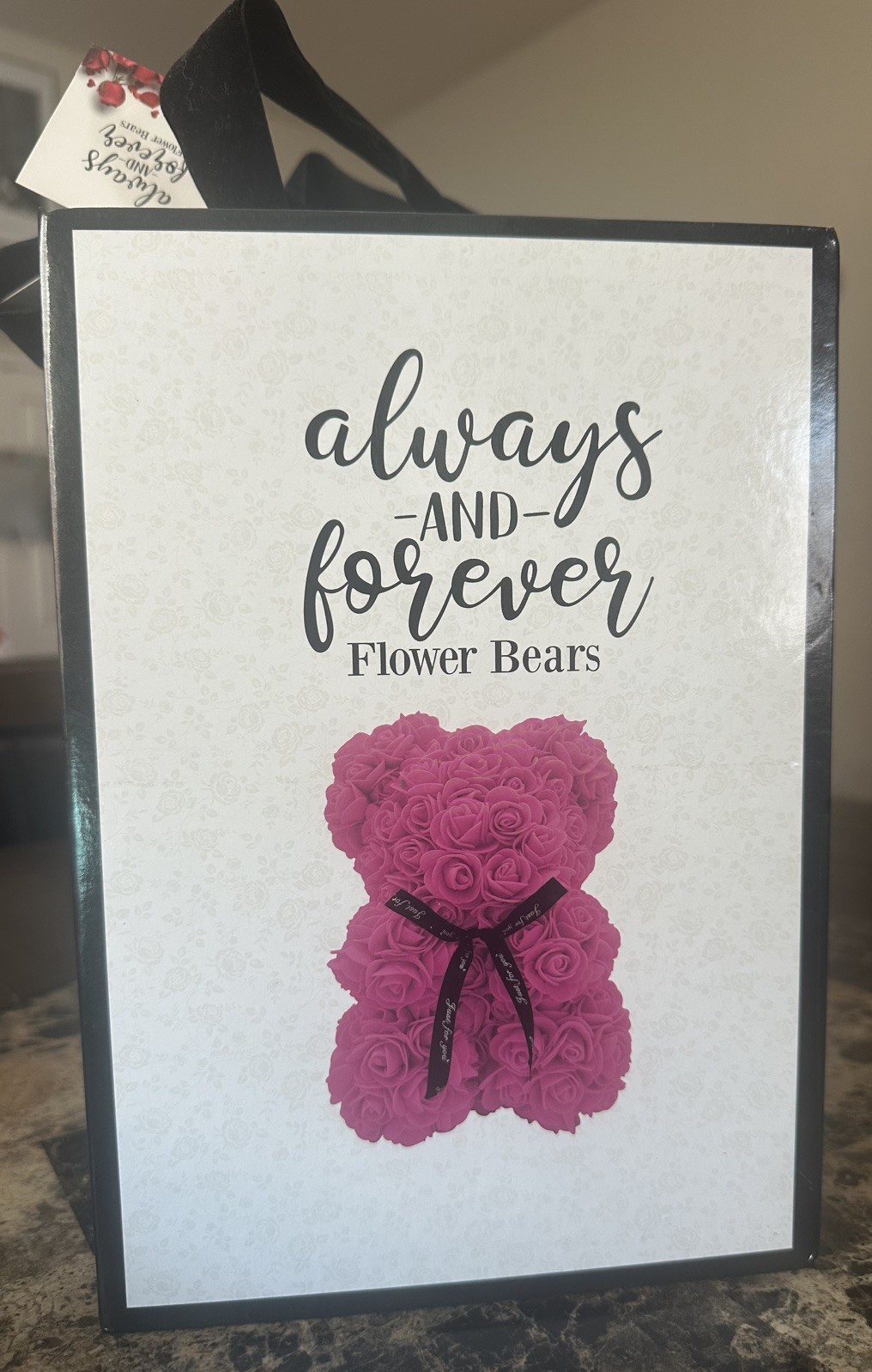 Burgundy Rose Artificial “Always & Forever” Everlasting Flower Bear 9″ w/ box