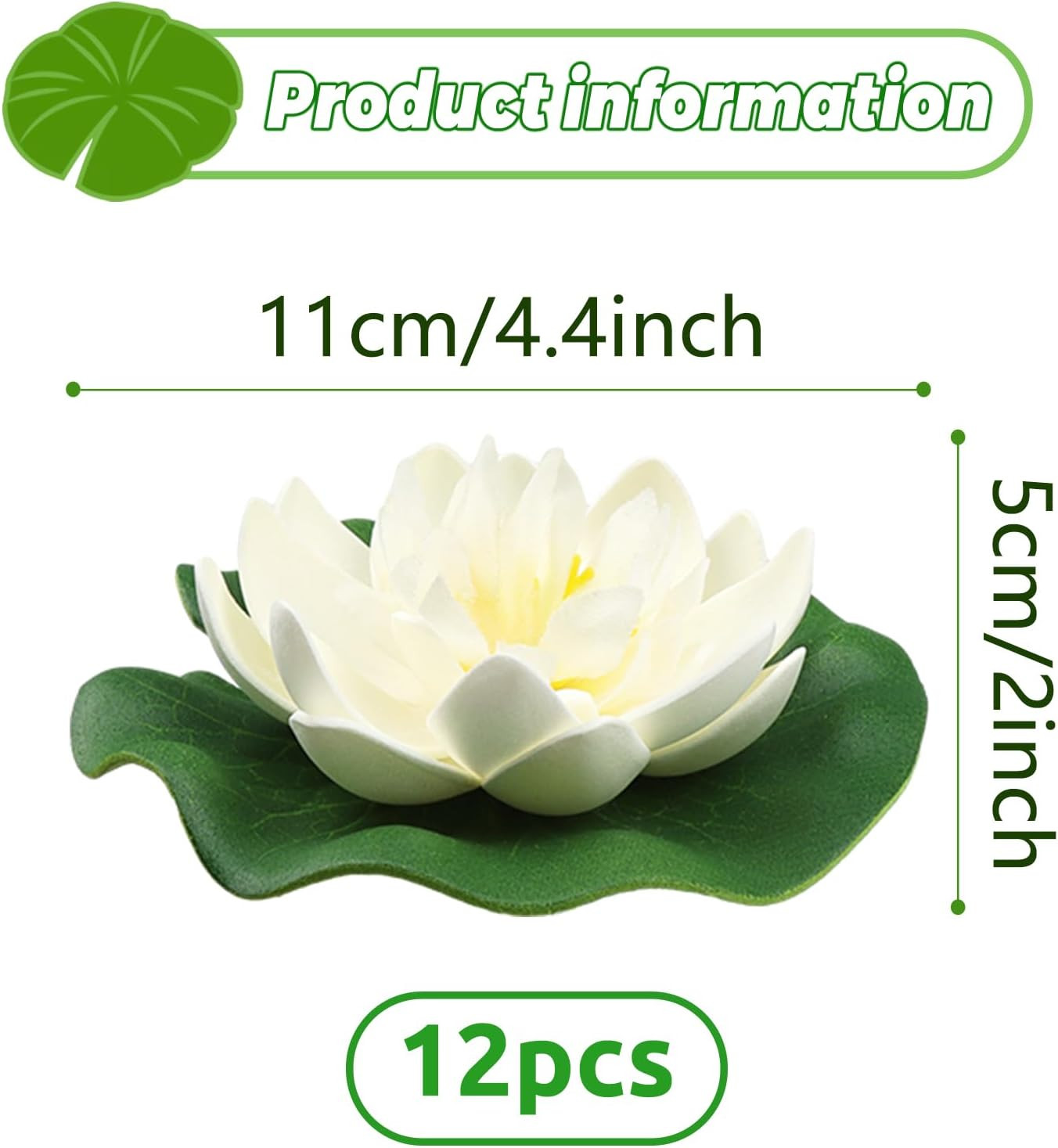 12Pcs Floating Foam Lotus Flowers with Lily Pads, Artificial Pond Plants Ornamen