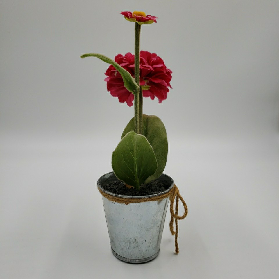 Artificial Flower Arrangement Rustic Metal Pot Farmhouse Cottage Floral Decor