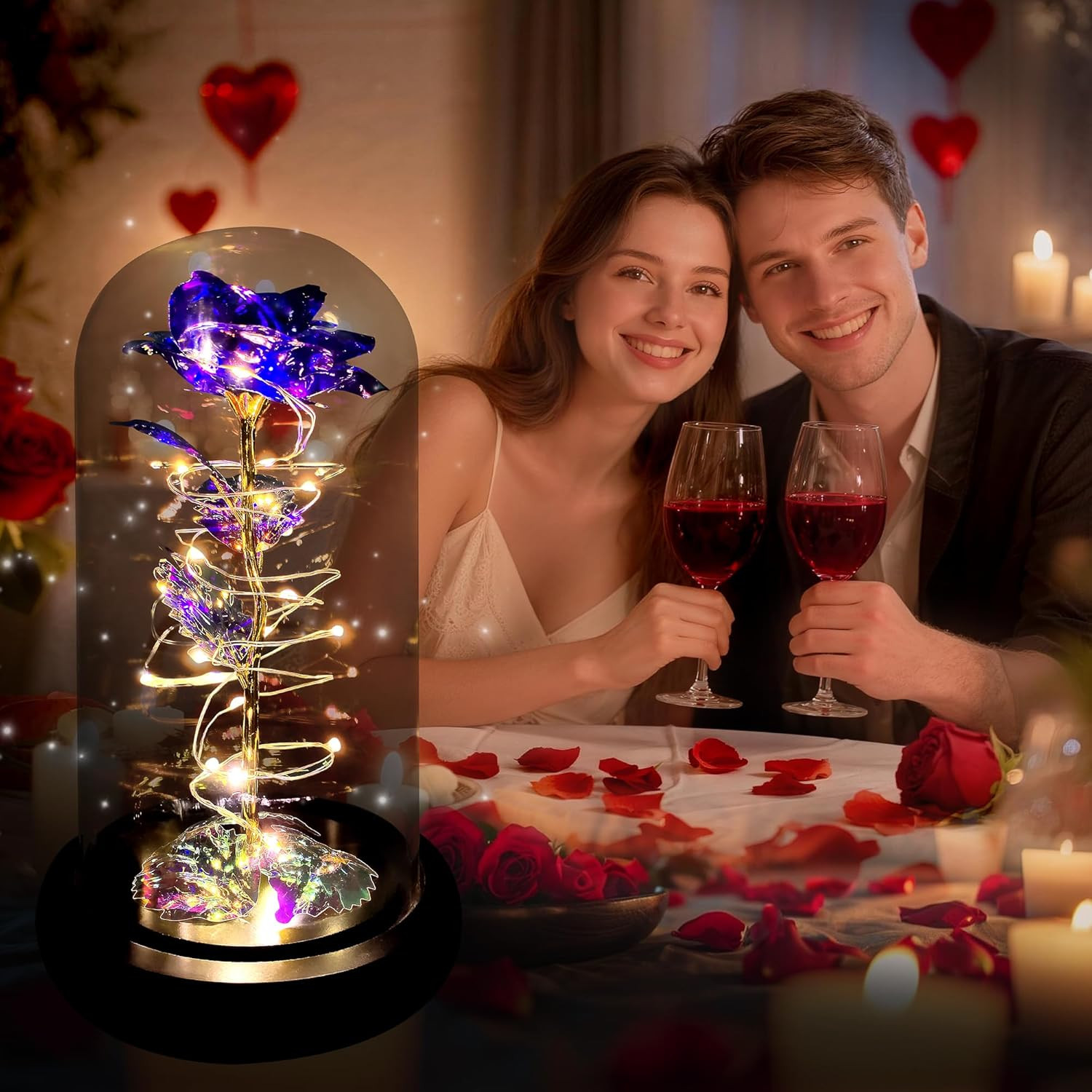 LED Purple Rose Glass Dome Gift for Her Birthday Anniversary Decor Light