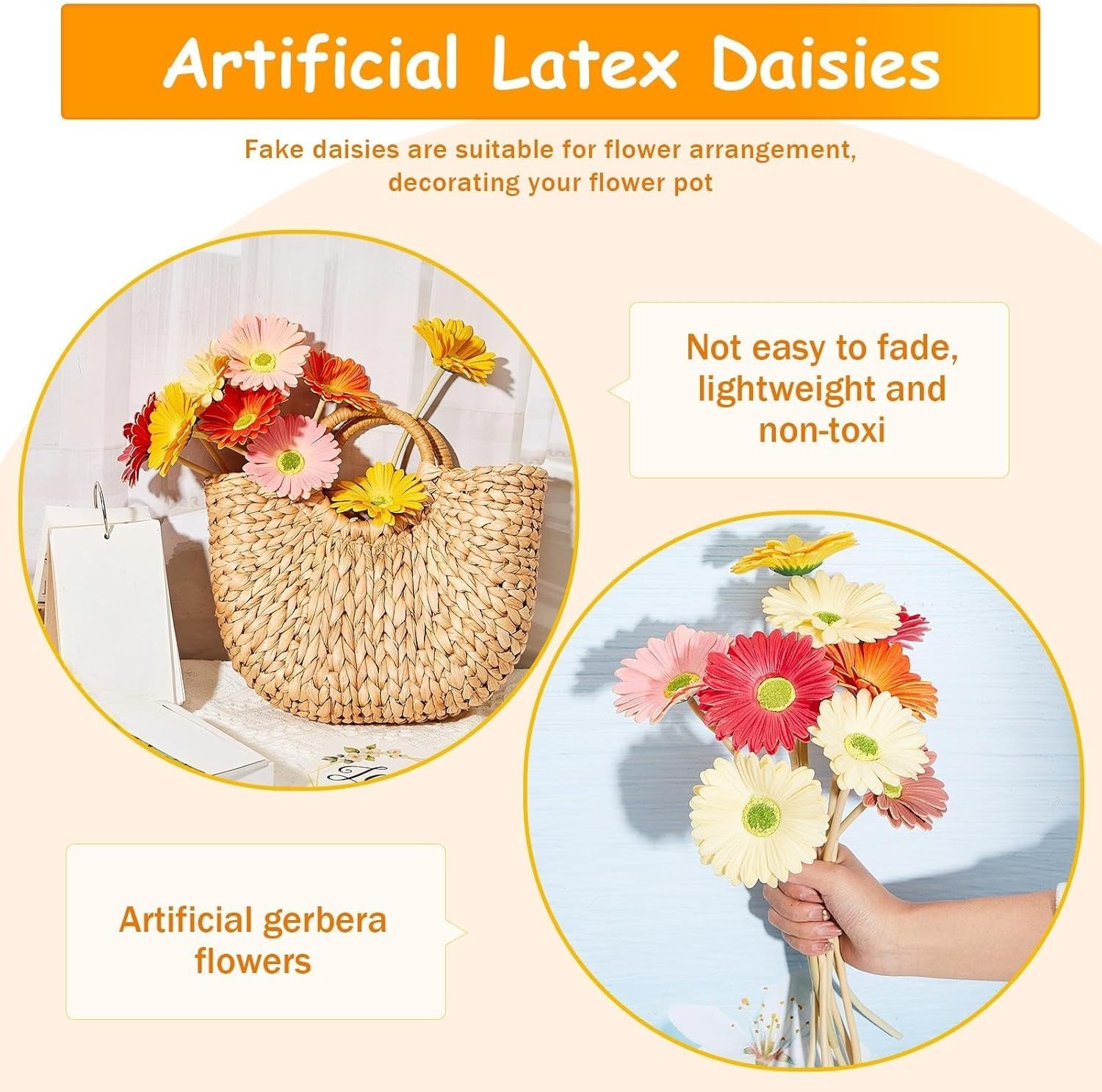 36-Pcs Artificial Gerbera Daisies, Pink & Orange Bouquet