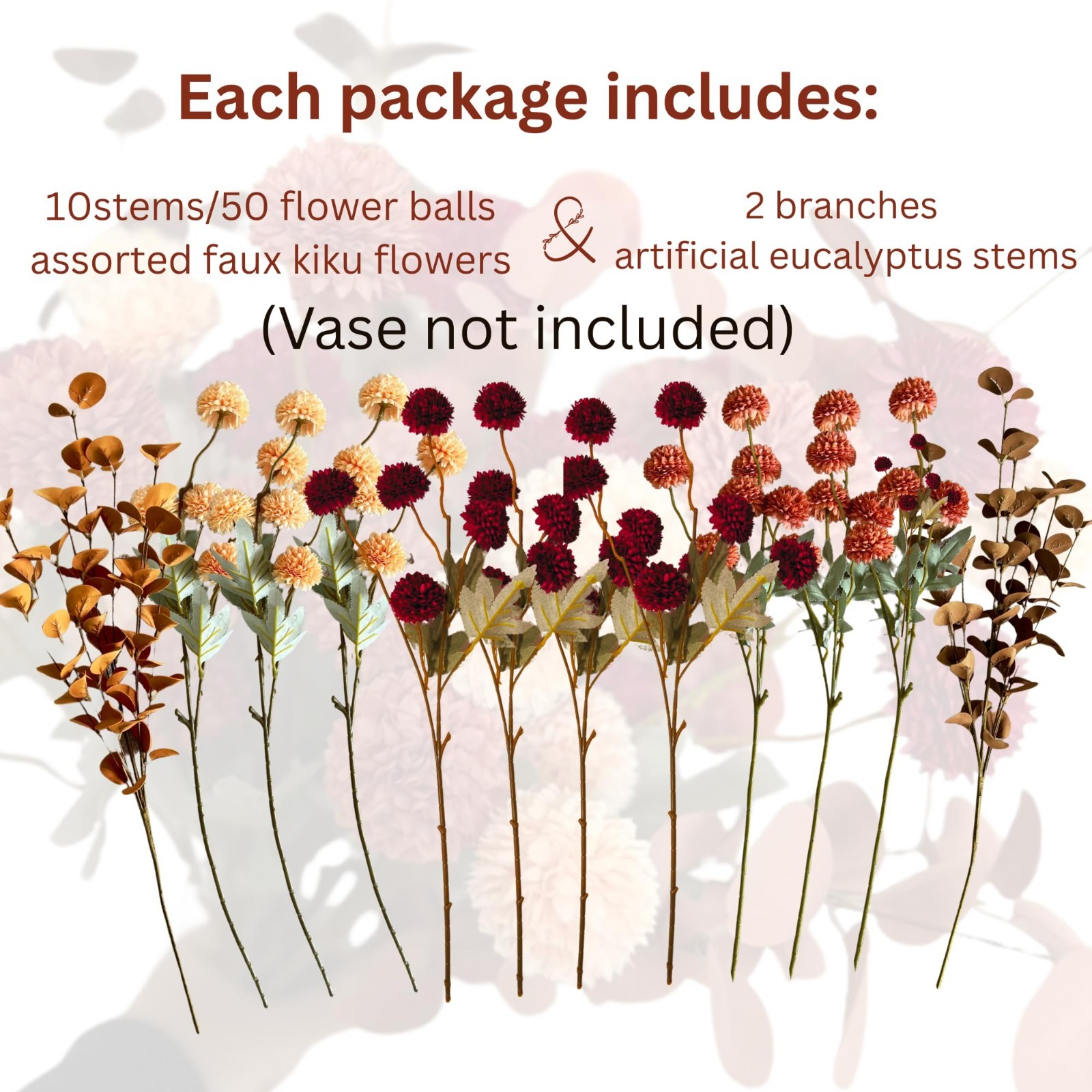 Autumn Floral Arrangement – 10 Stems Burnt Orange Faux Flowers & Eucalyptus Deco