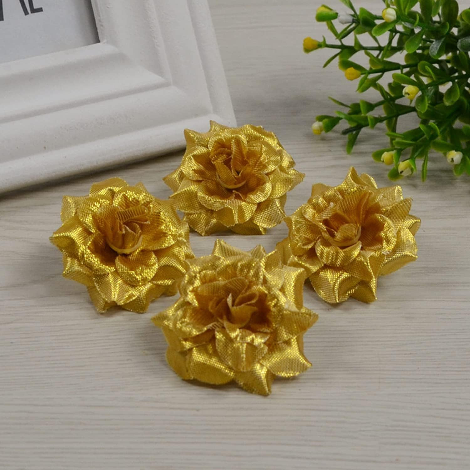 100 Pack Gold Roses Artificial Flowers Bulk, 3.5 Inch Silk Gold Faux Flowers