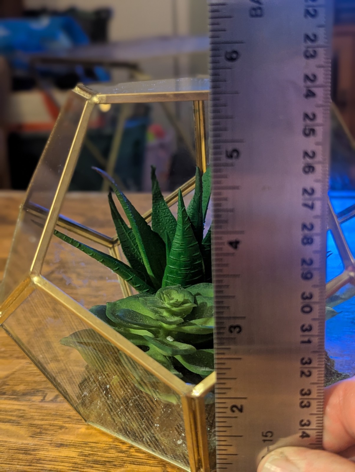 Glass And Brass Terrarium With Faux Plants Small