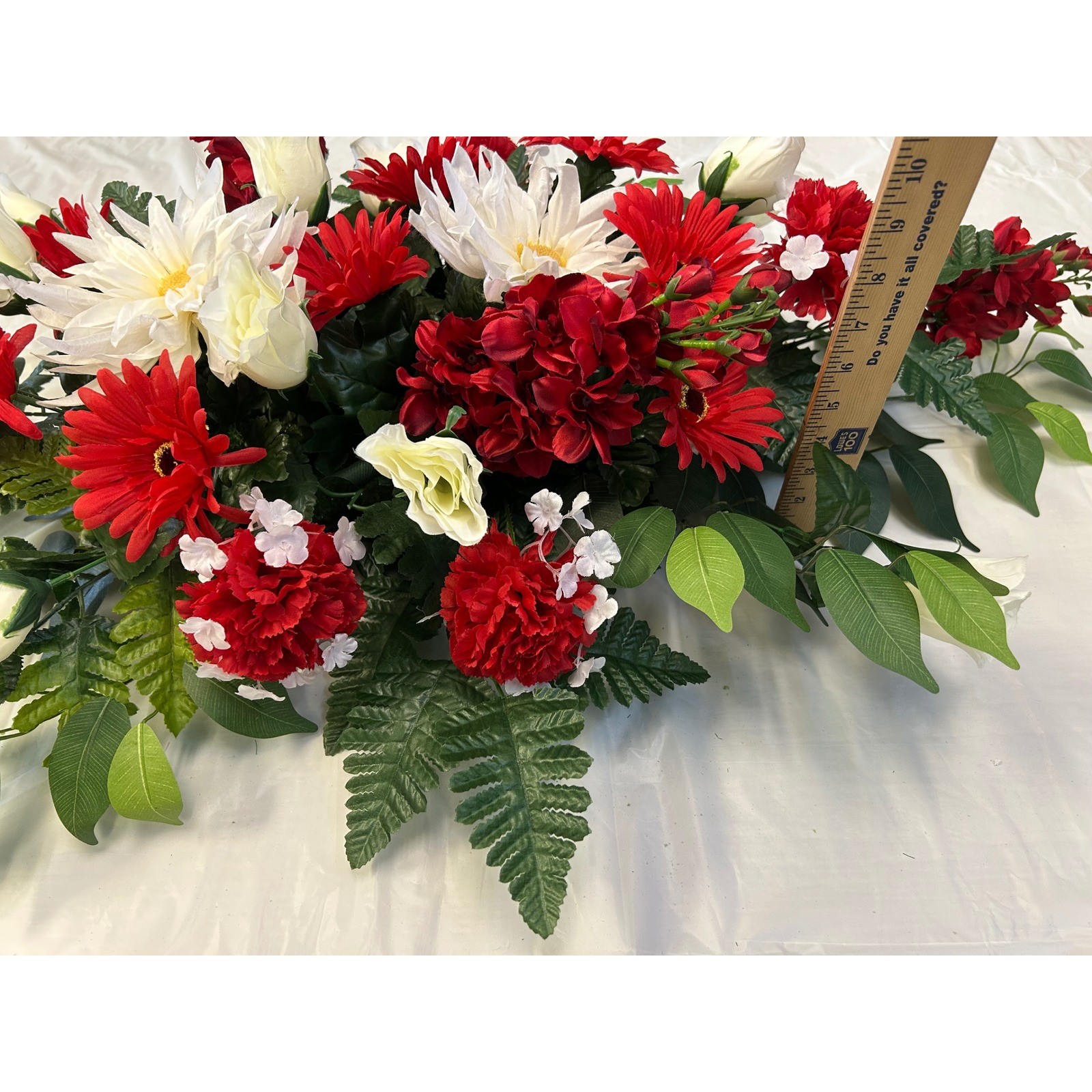 Red White Silk Floral Arrangement Gerbera Daisy Rose Centerpiece Swag 36 Inch
