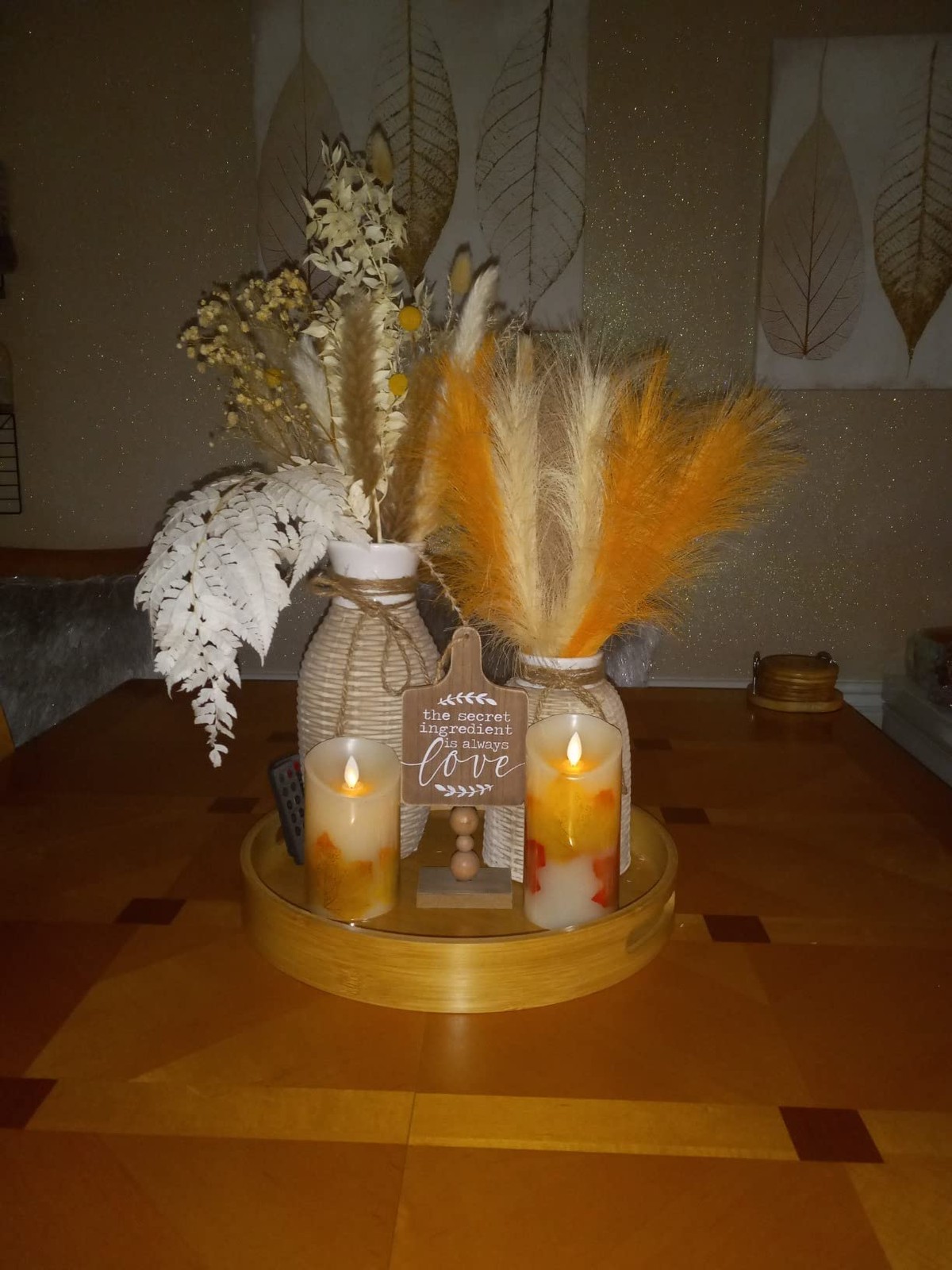 LSKYTOP Orange Pampas Grass Decor,23Inch 12pcs Faux Pampas Grass Bouquets Art…