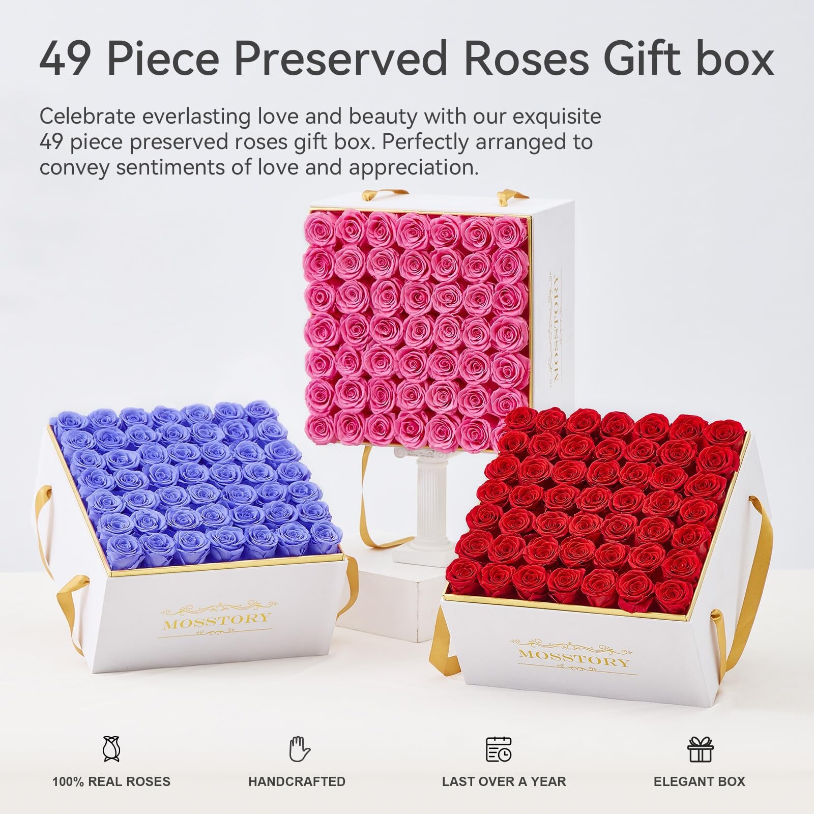 Forever Flowers 49-Piece Preserved Roses in a Box Gifts for Her Women Wife Mo…