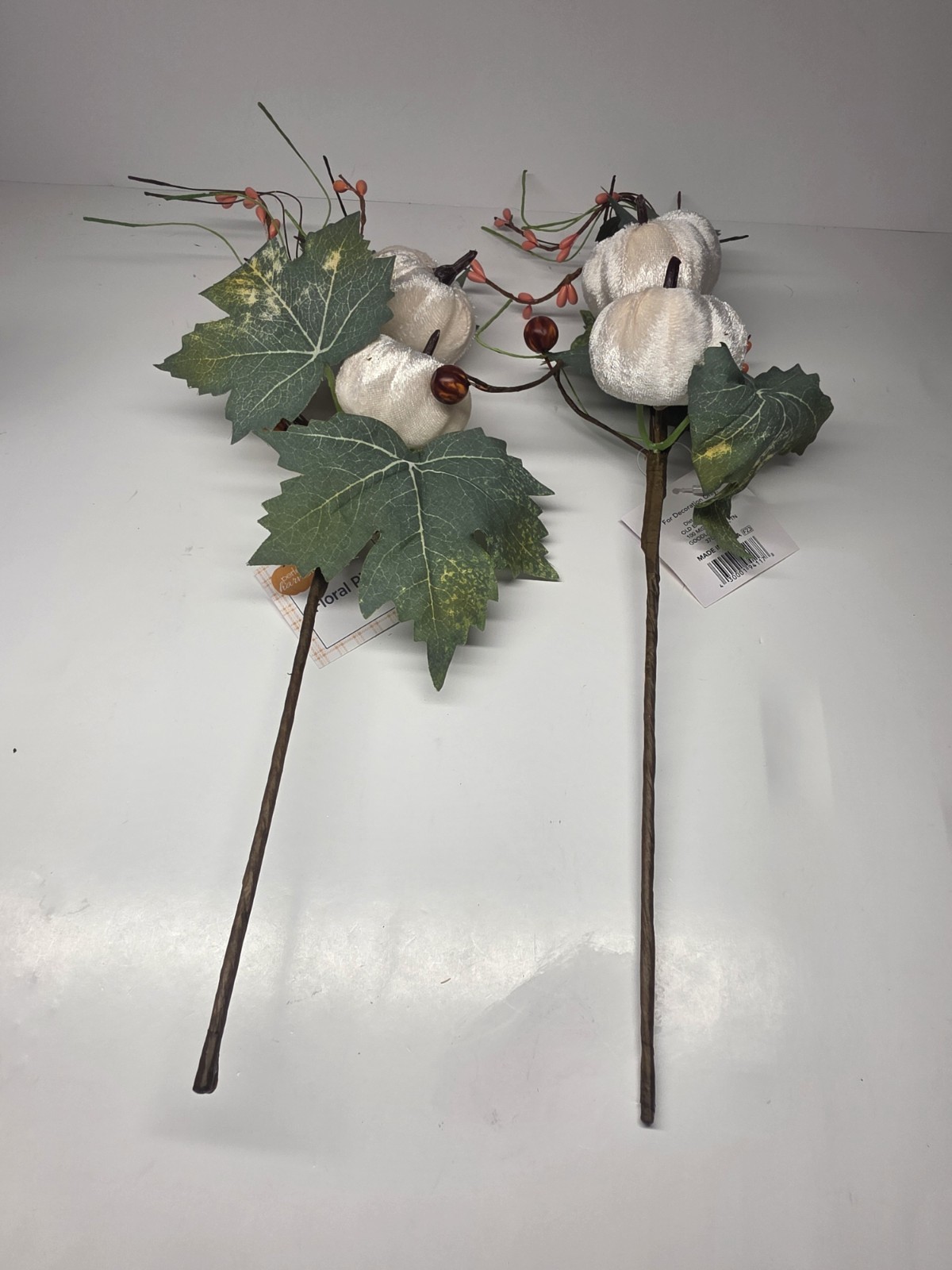 Artificial Fall Fabric Pumpkin Leaves Pick Bouquet Set Of 2