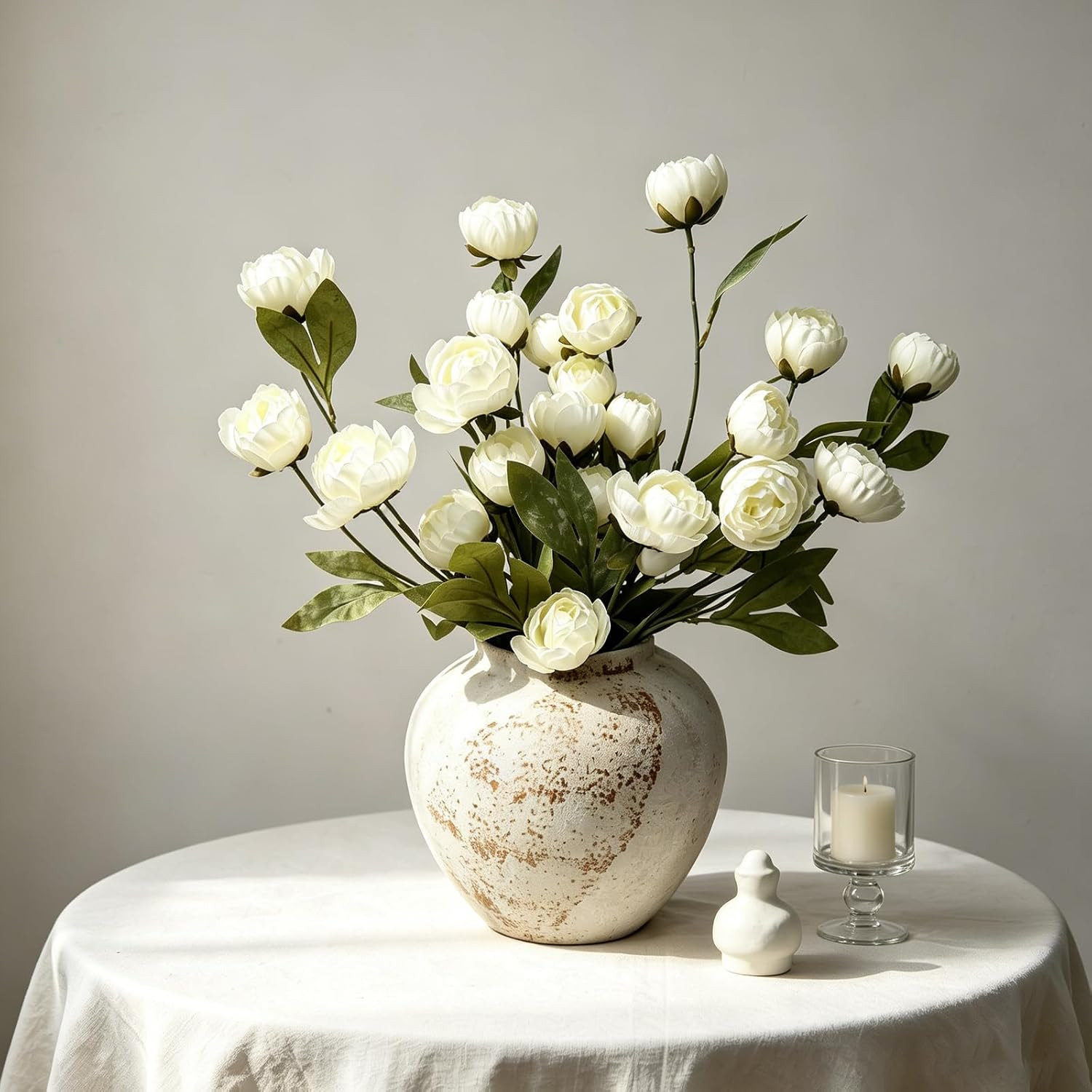 Cream Faux Peonies – 6 Pcs Real Touch Silk Flowers for Home Decor & Weddings