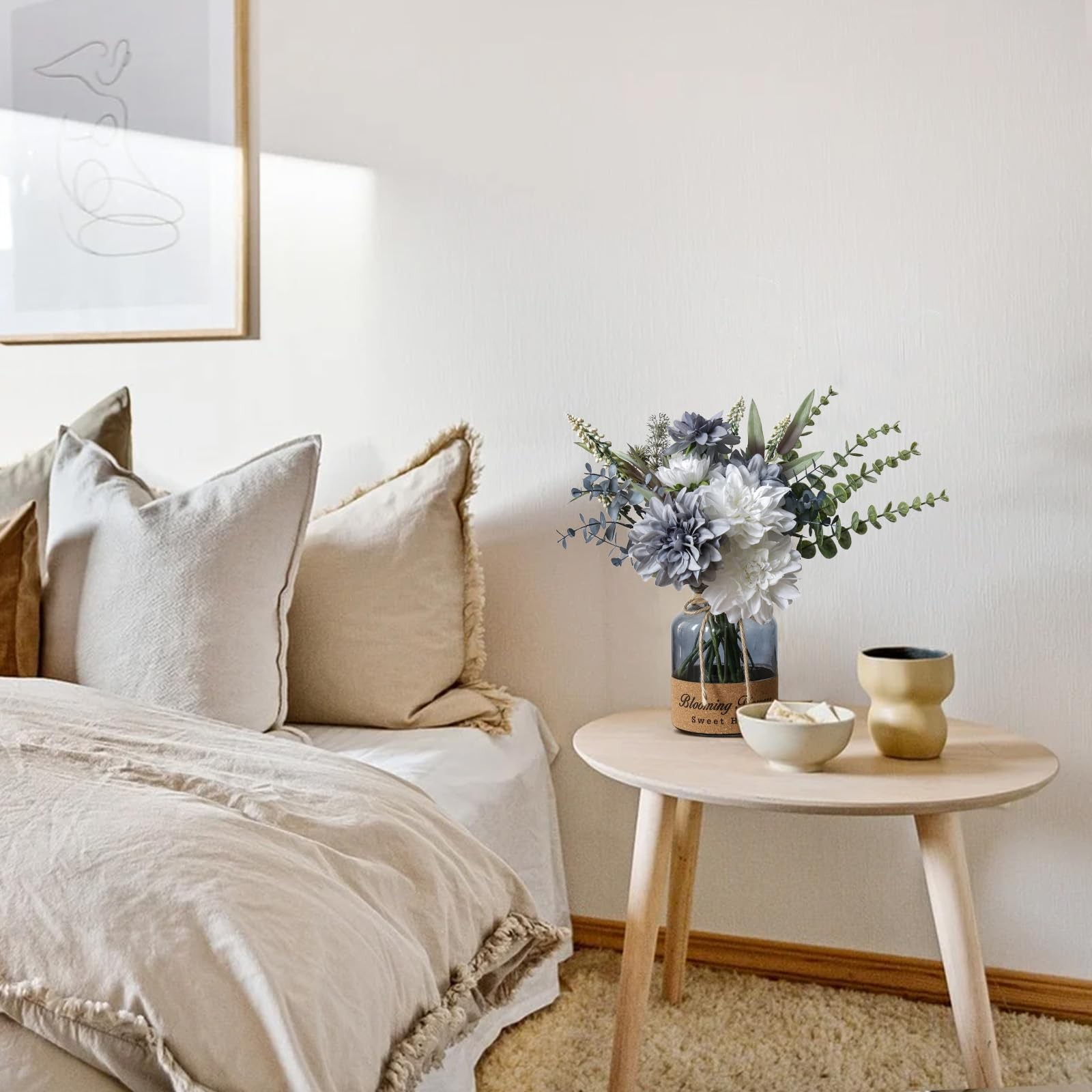 Fake Flowers Vase Artificial Table Centerpieces Faux Dining Room Kitchen