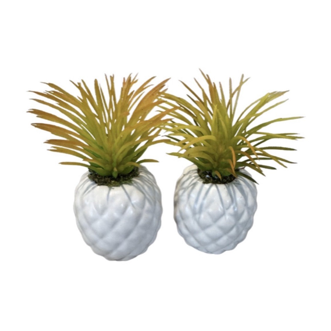 Set of 2 Artificial Succulent Pineapple Planters, White Ceramic Base, Tropical