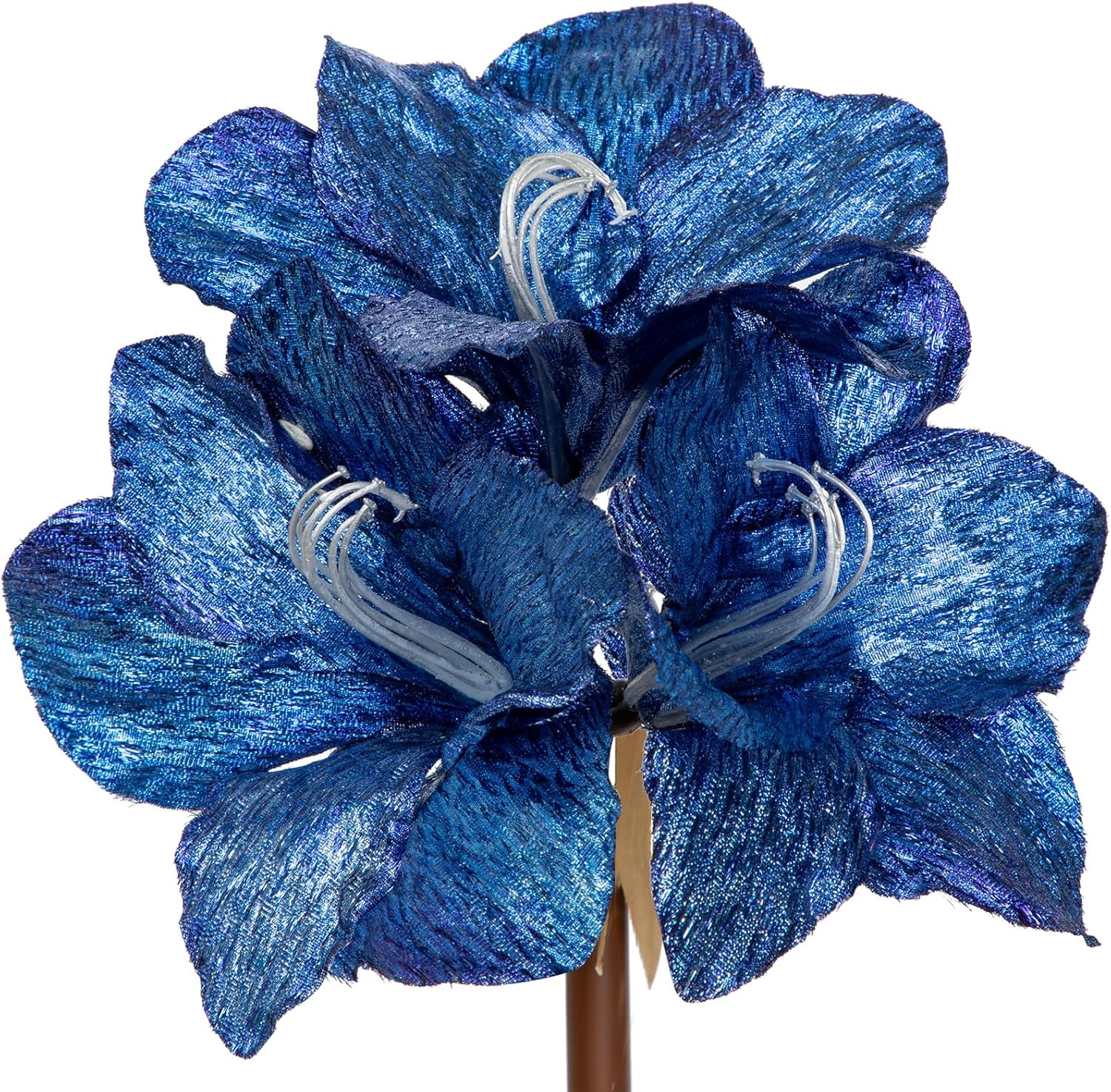 Blue Glitter Amaryllis Stems – 19.7″ Faux Flowers for Christmas Decor