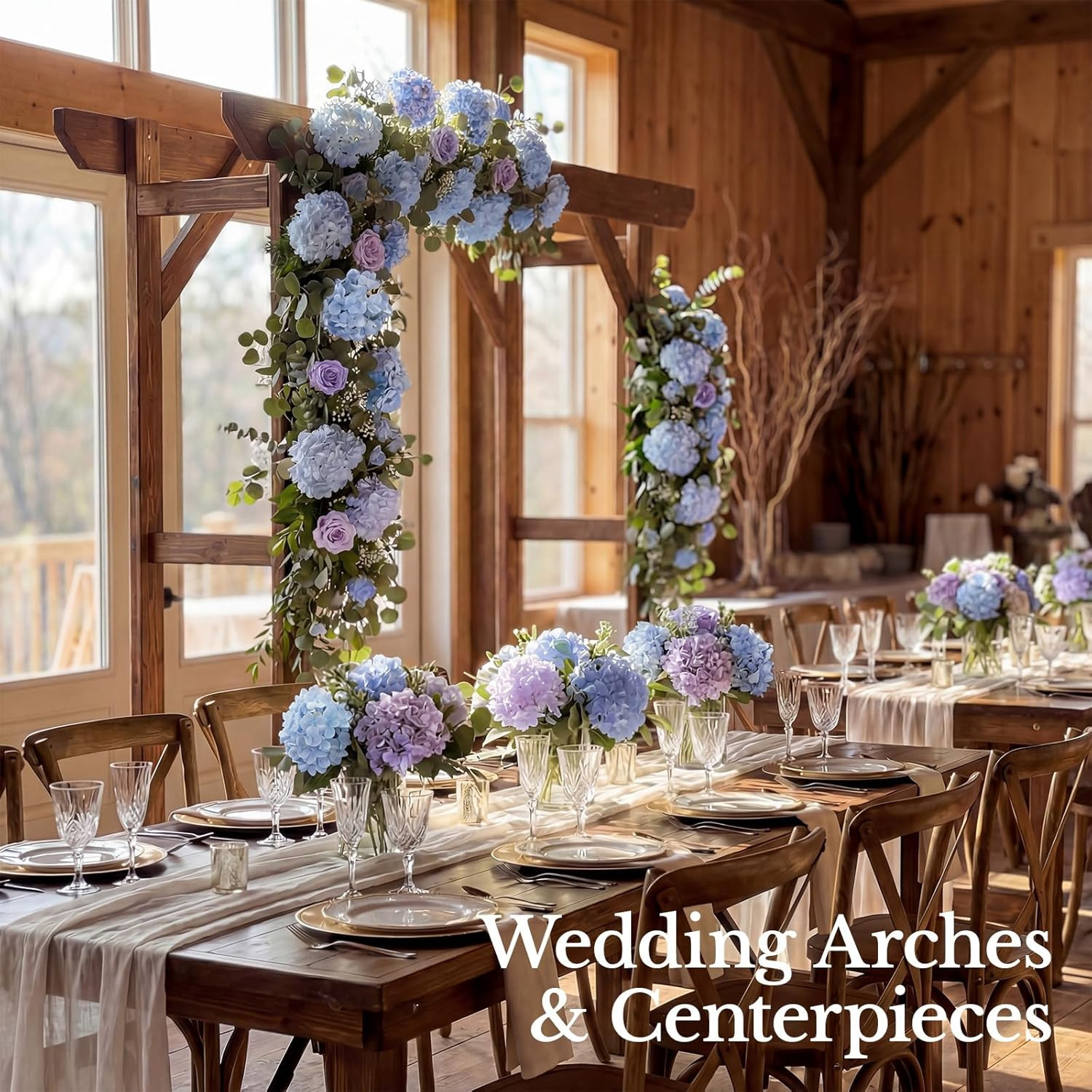 105PCS Blue Hydrangea Artificial Flowers for Weddings & Events – Silk Faux Decor