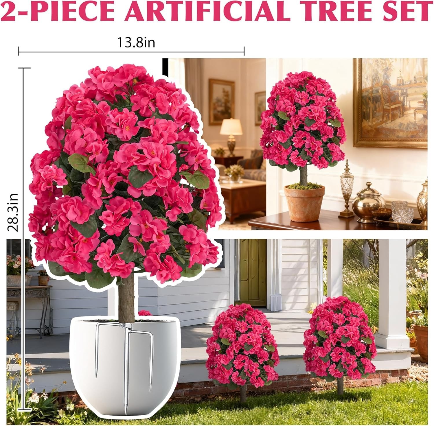 Artificial Topiary Flower Balls Outdoor Set of 2, UV Resistant Faux Outdoor P…