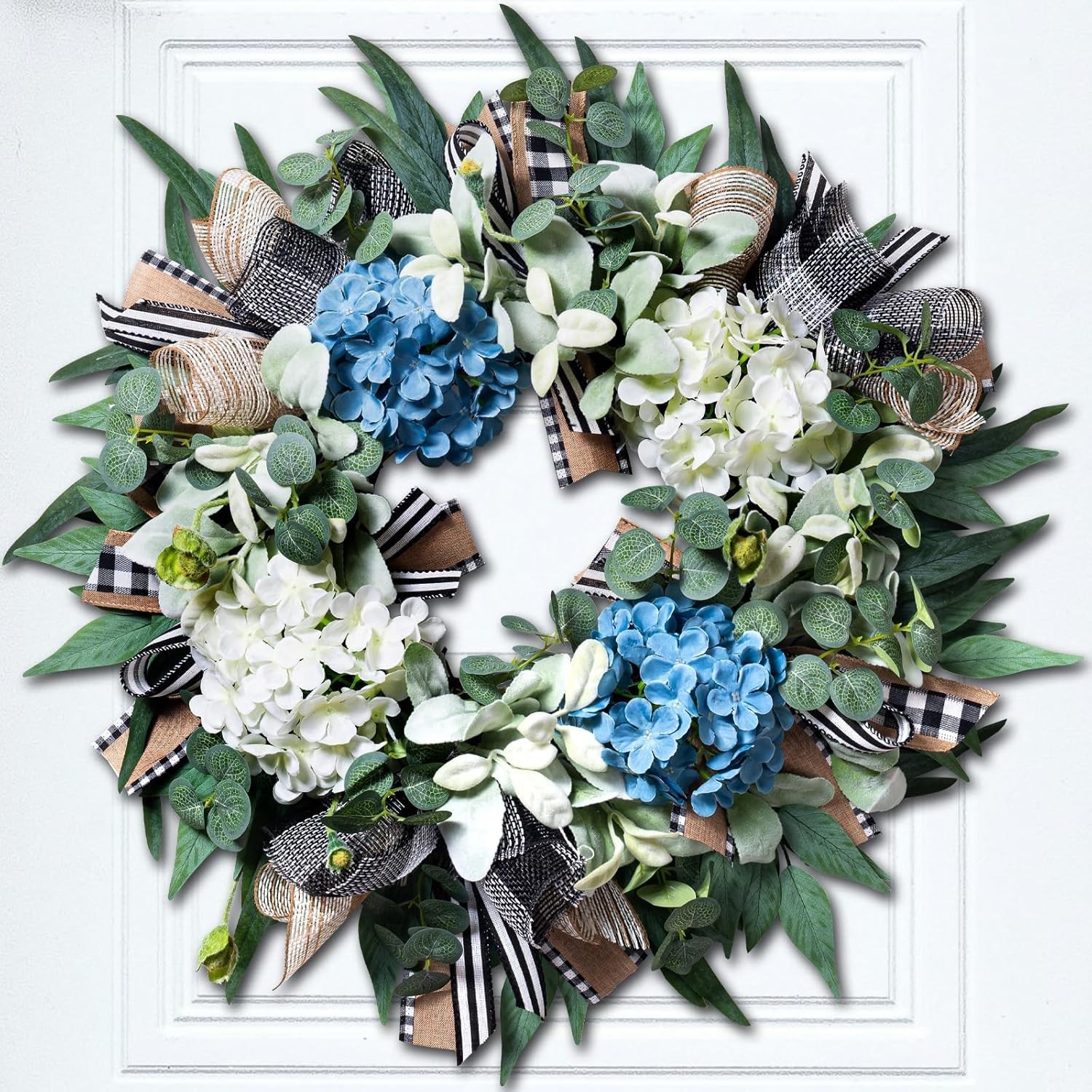 Farmhouse Hydrangea Wreath – -Round Spring Summer Decor