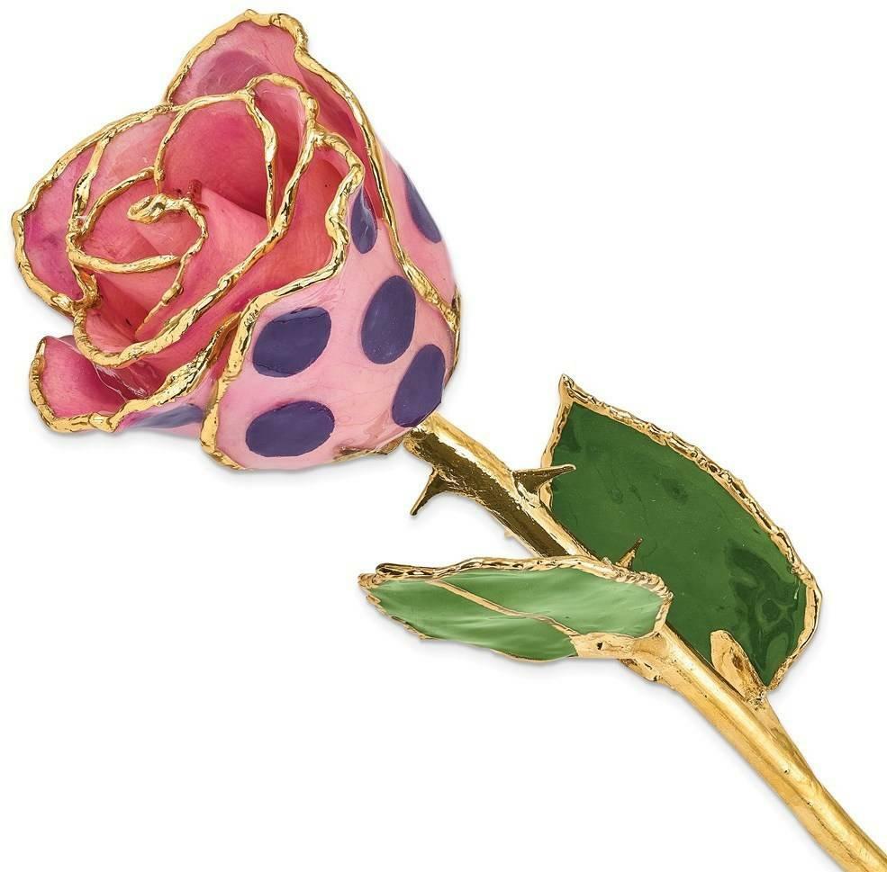 Lacquer Dipped Gold-Tone Trim Pink & Purple Dots Rose