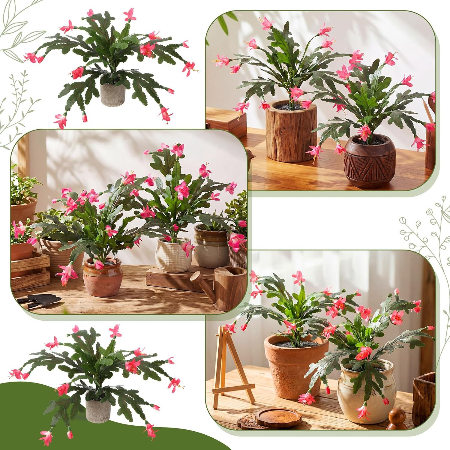 6 Pack Pink Artificial Christmas Cactus Flowers for Home & Office Decor