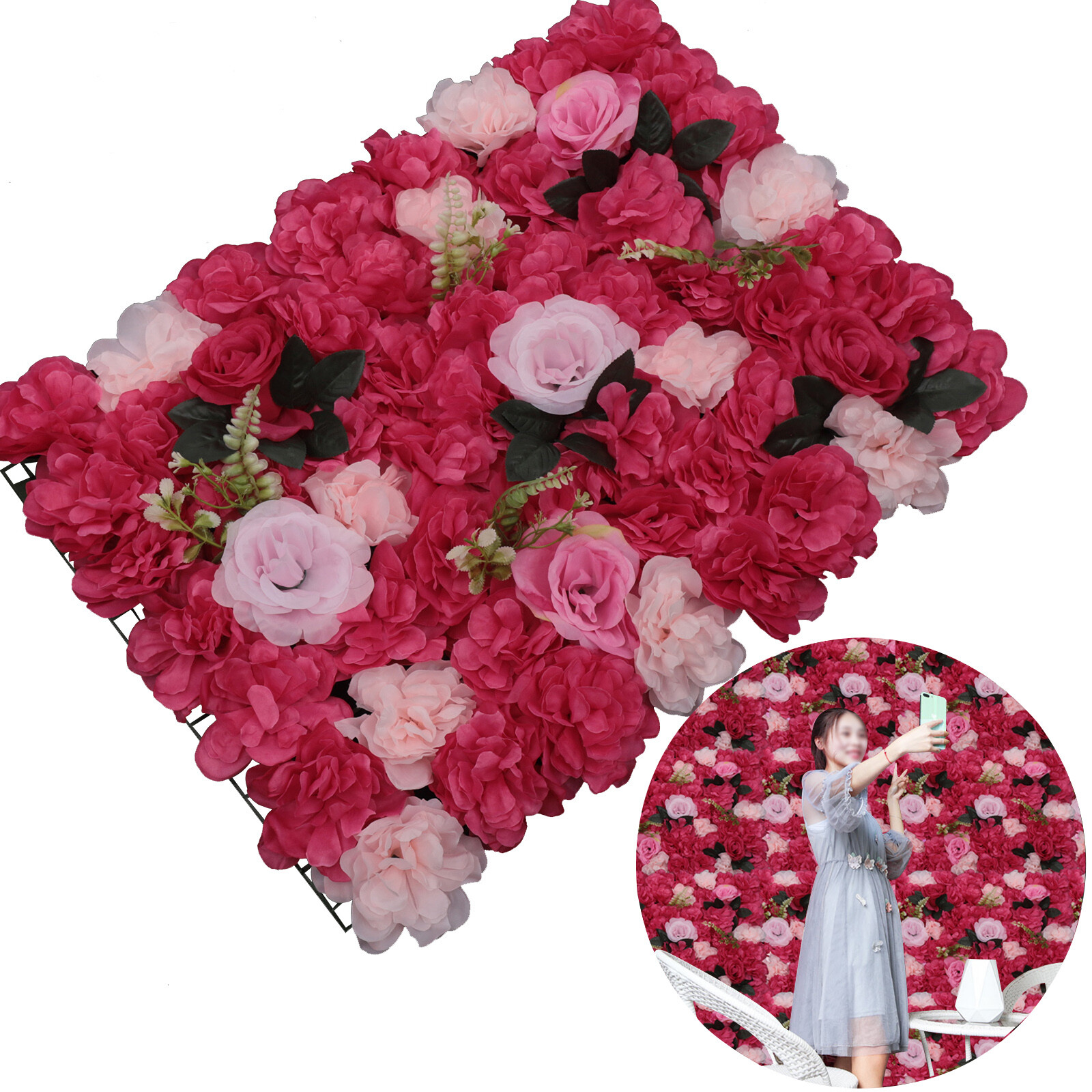 12Pcs Artificial Flower Wall Panels Red And Pink Rose Wall Panels Backdrop Decor